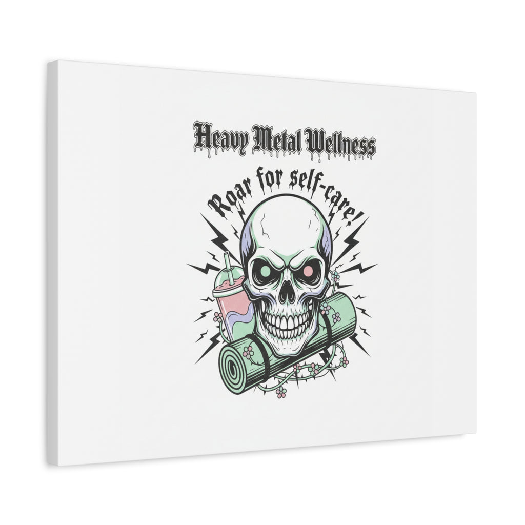 Roar for Self-Care Skull Canvas | heavy metal wellness, gothic wellness quote