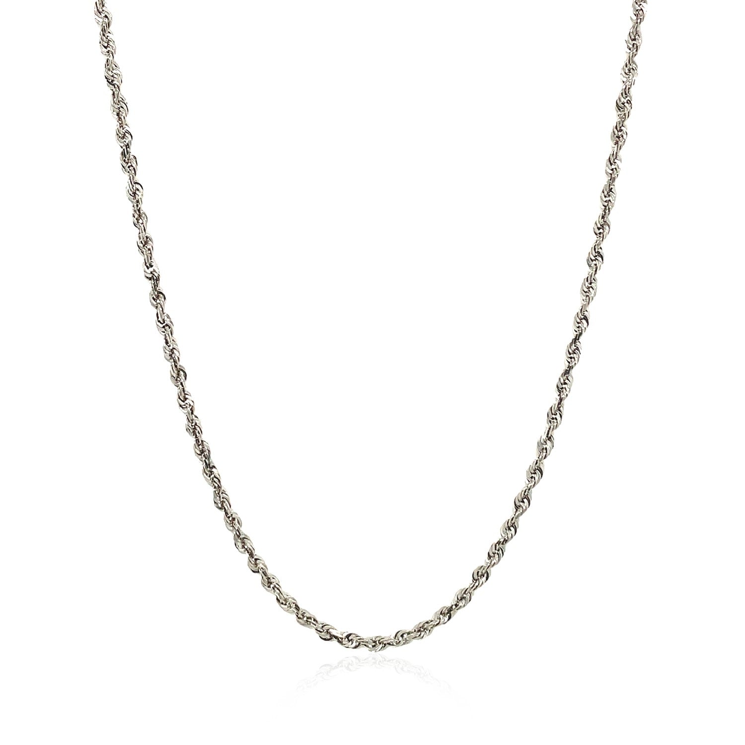 2.0mm 14k White Gold Solid Diamond Cut Rope Chain