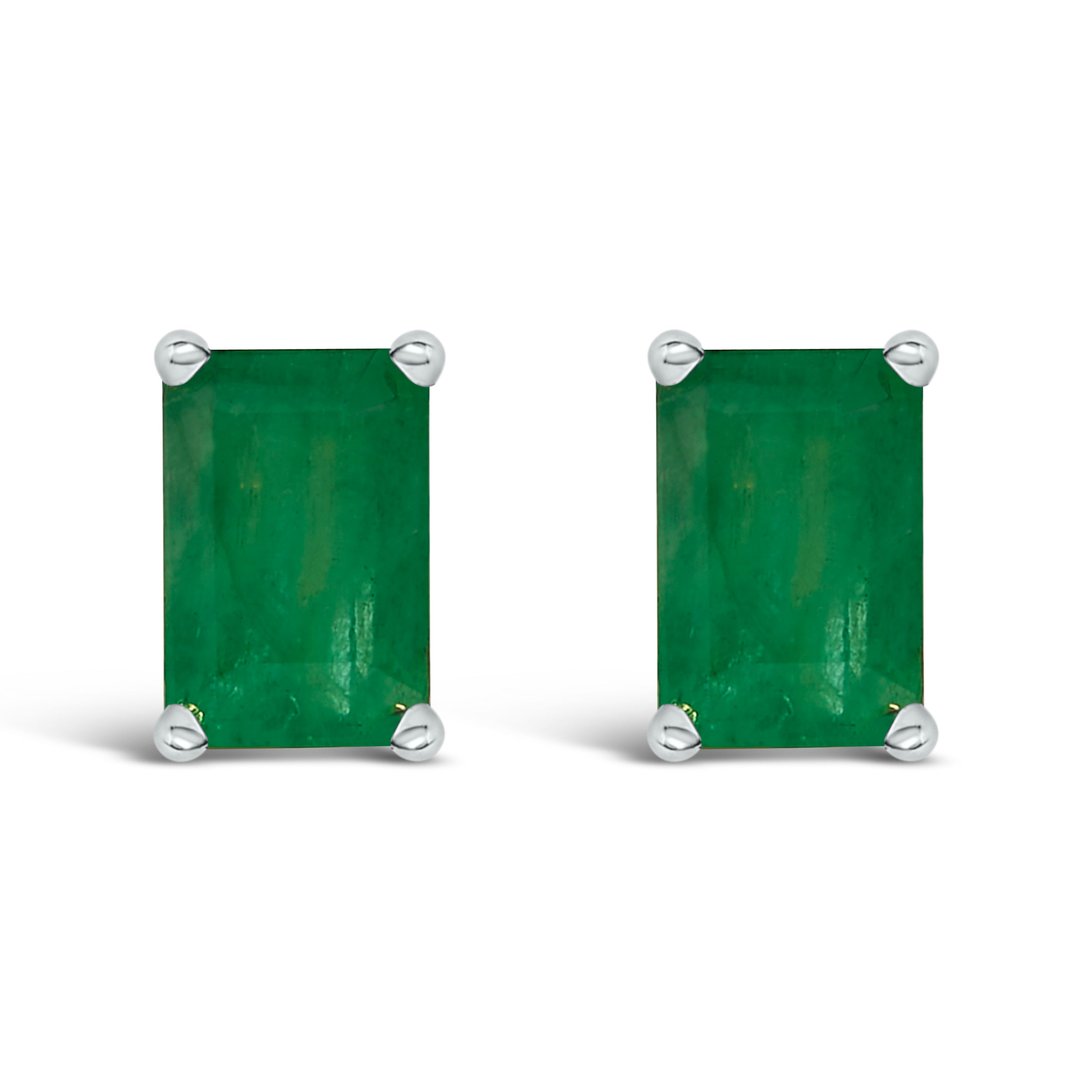 14K White Gold 6x4MM Emerald Shaped Amethyst Solitaire Stud Earrings