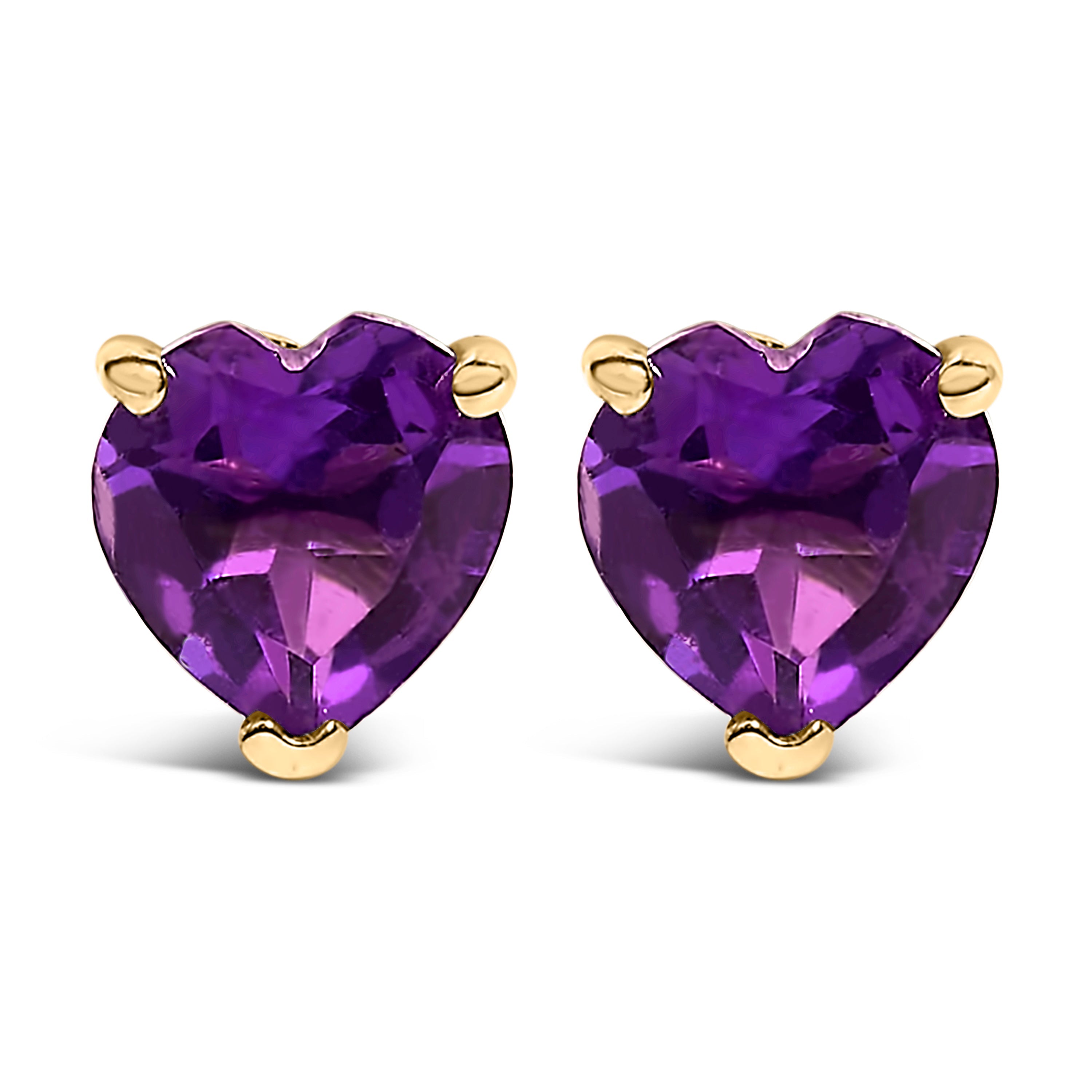 14K White Gold 5MM Heart Cut Purple Amethyst Solitaire Stud Earrings
