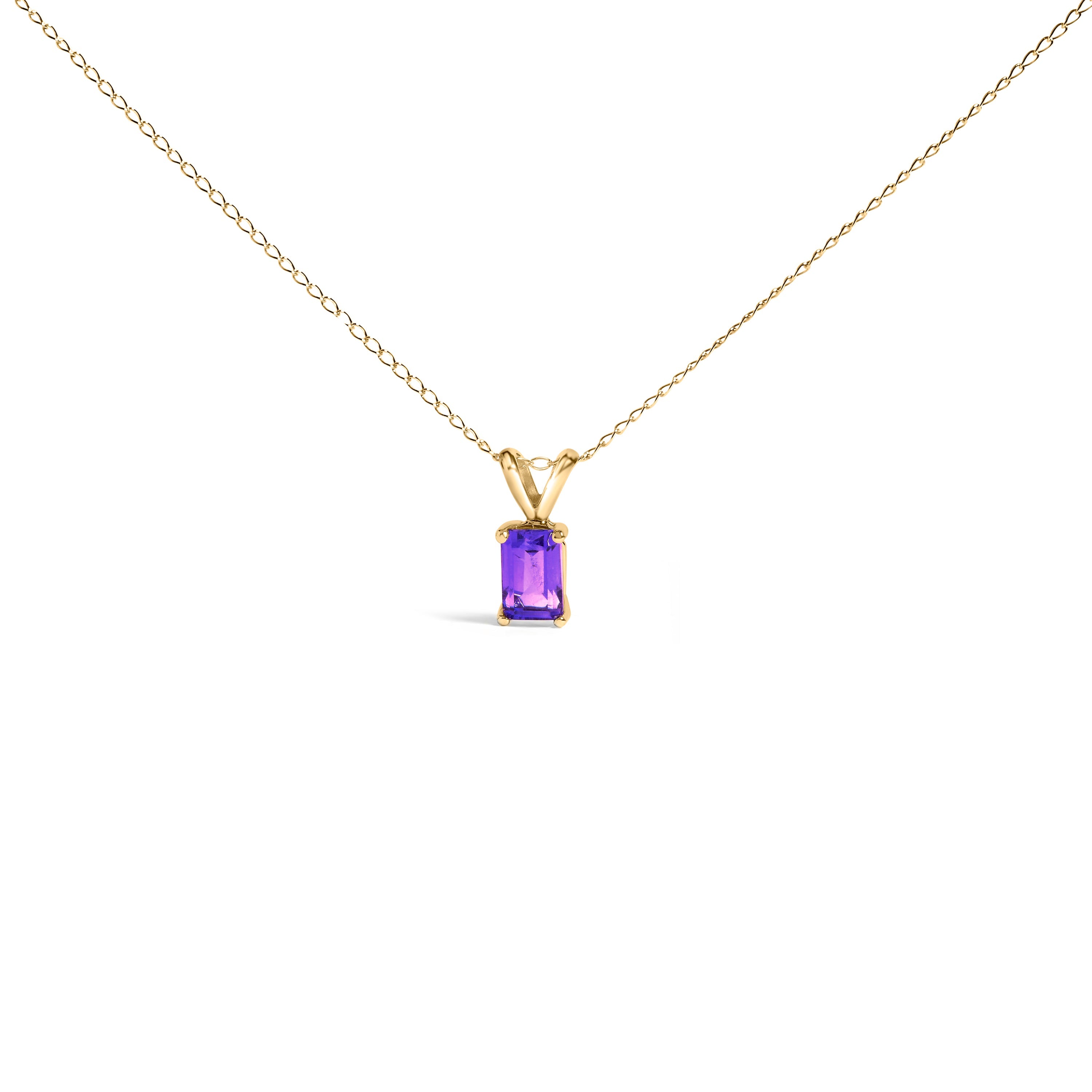 14K White Gold 6x4MM Emerald Cut Purple Amethyst Solitaire Pendant Necklace