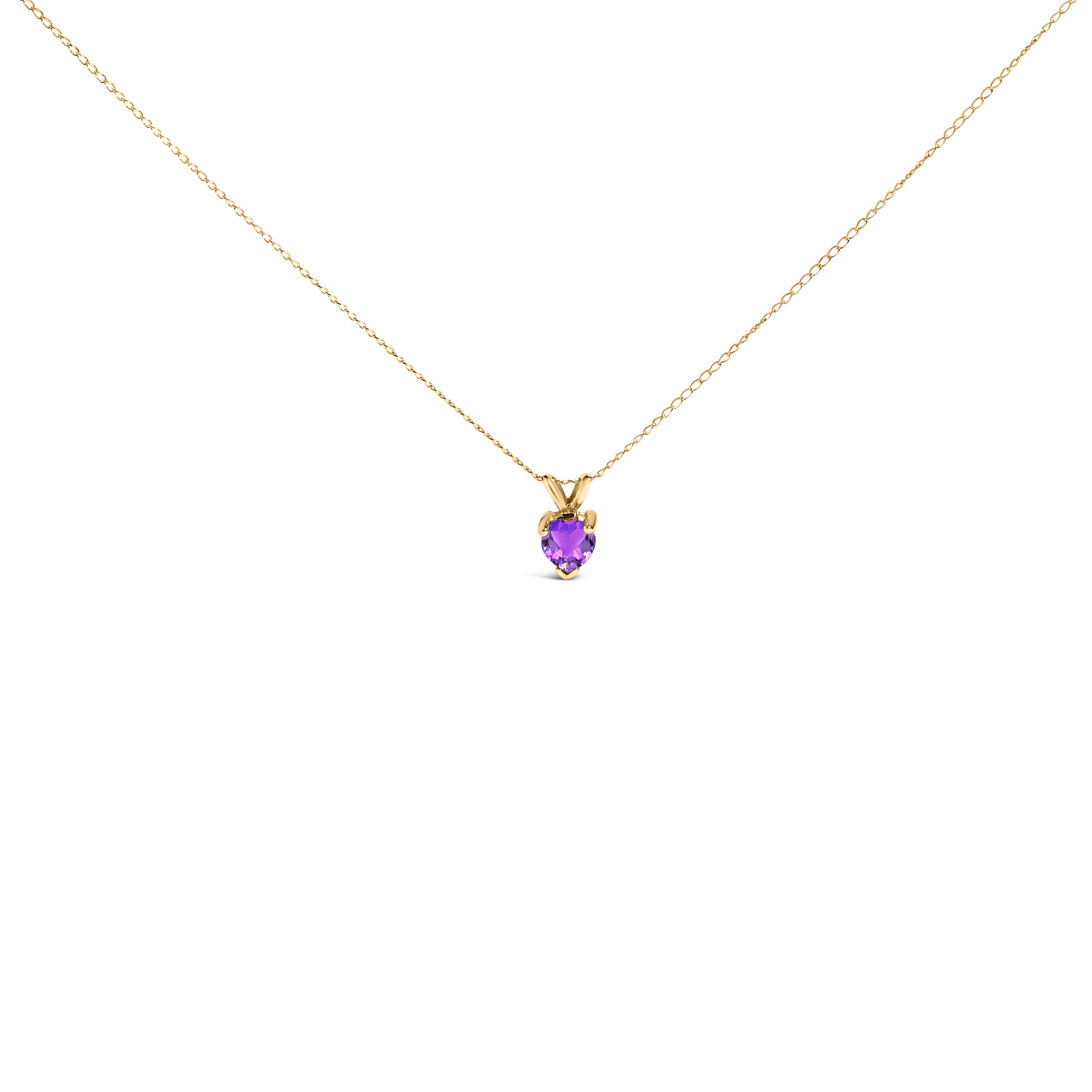 14K White Gold 5X5 MM Heart Shaped Purple Amethyst Solitaire Pendant Necklace