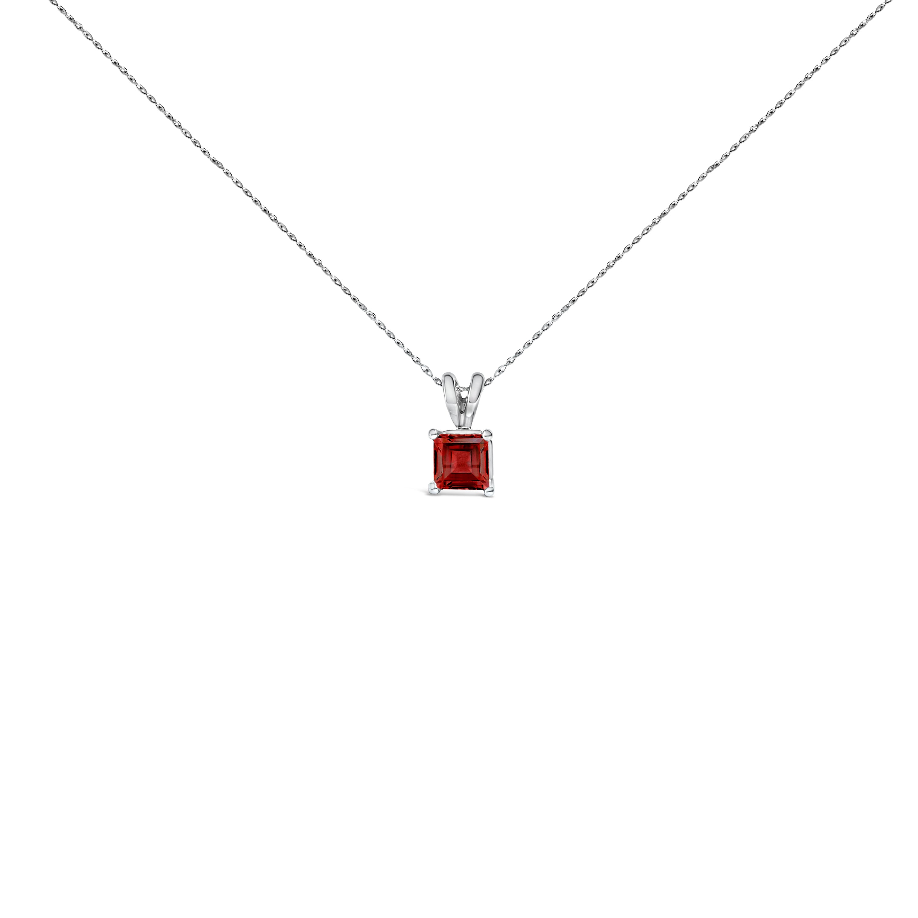 14K White Gold 5x5 MM Square Shaped Purple Amethyst Solitaire Pendant Necklace