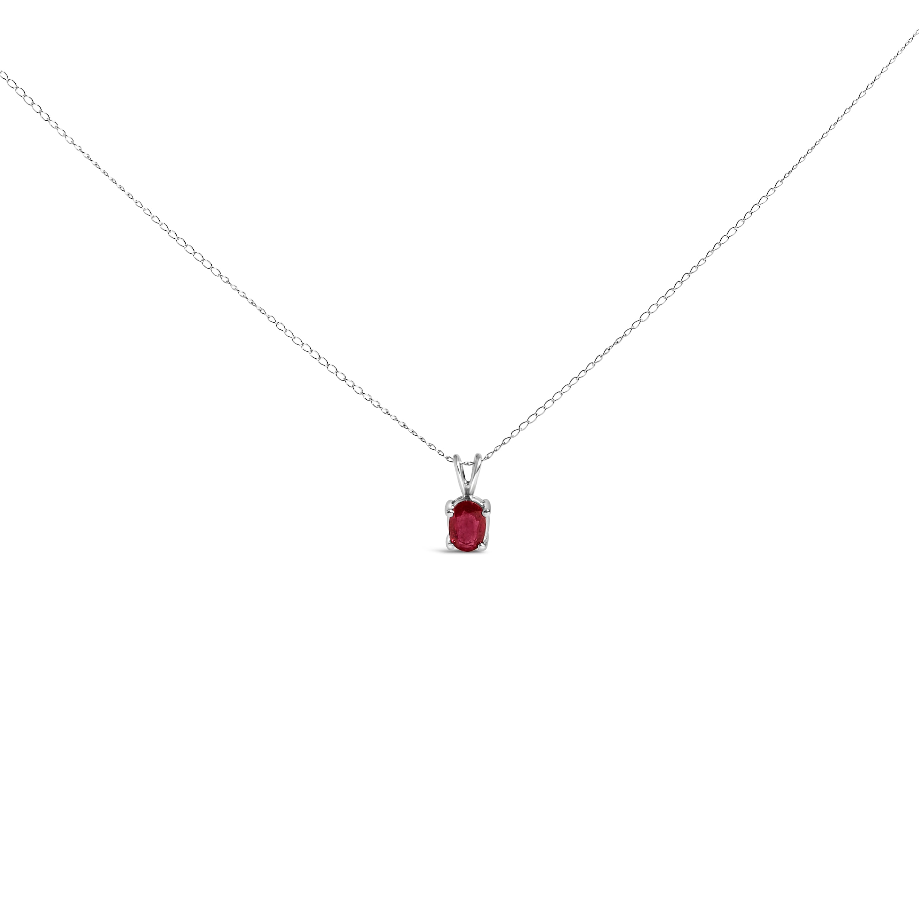 14K White Gold 6x4MM Oval Shaped Purple Amethyst Solitaire Pendant Necklace