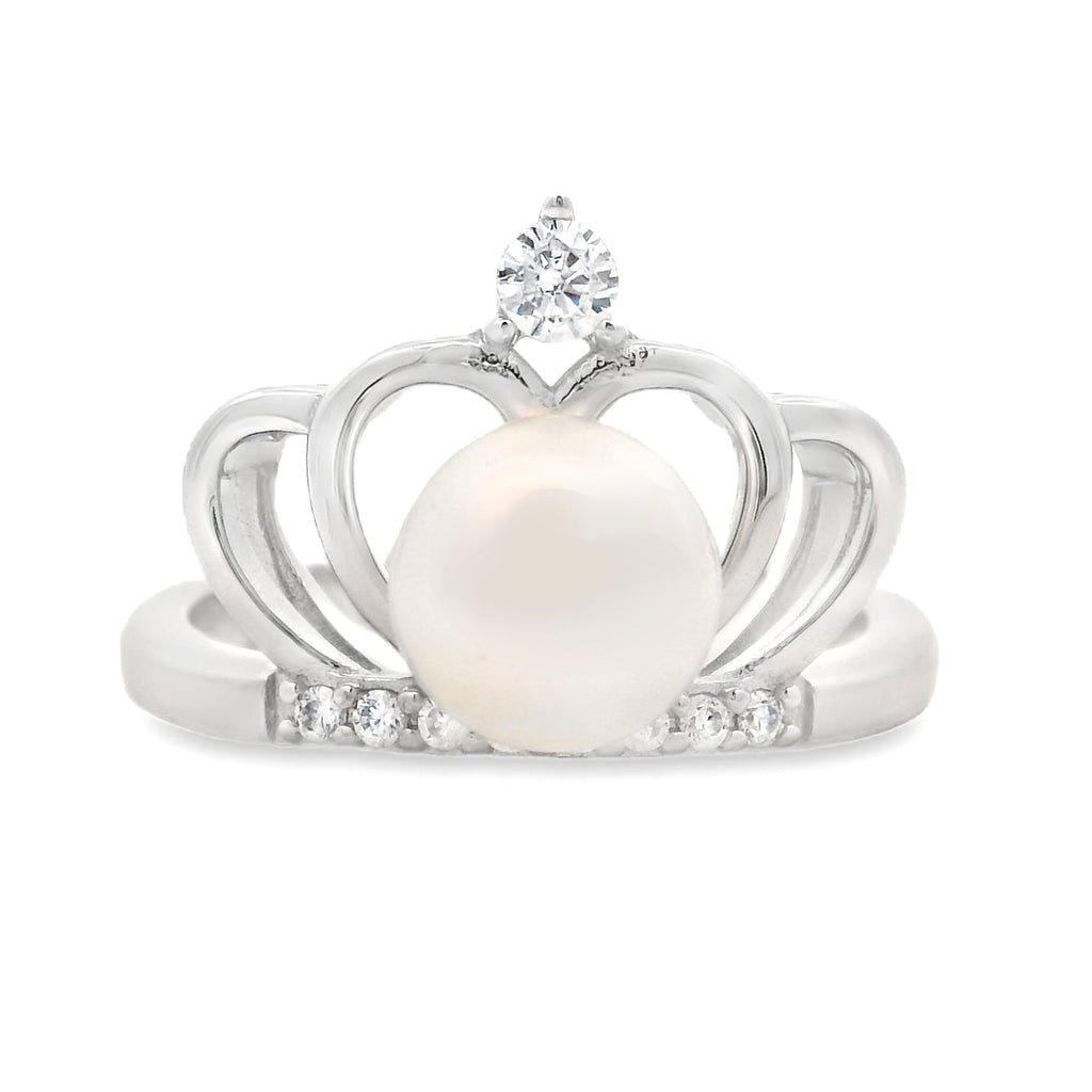 Natural FW Pearl Cubic Zirconium Ring Sterling Silver
