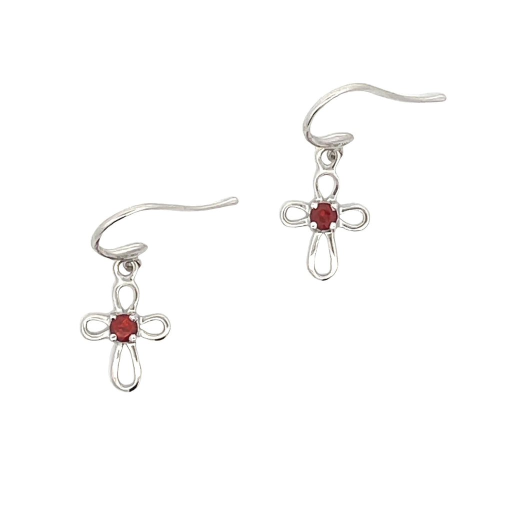 Natural .29ct Garnet Cross Earrings 10KT White Gold