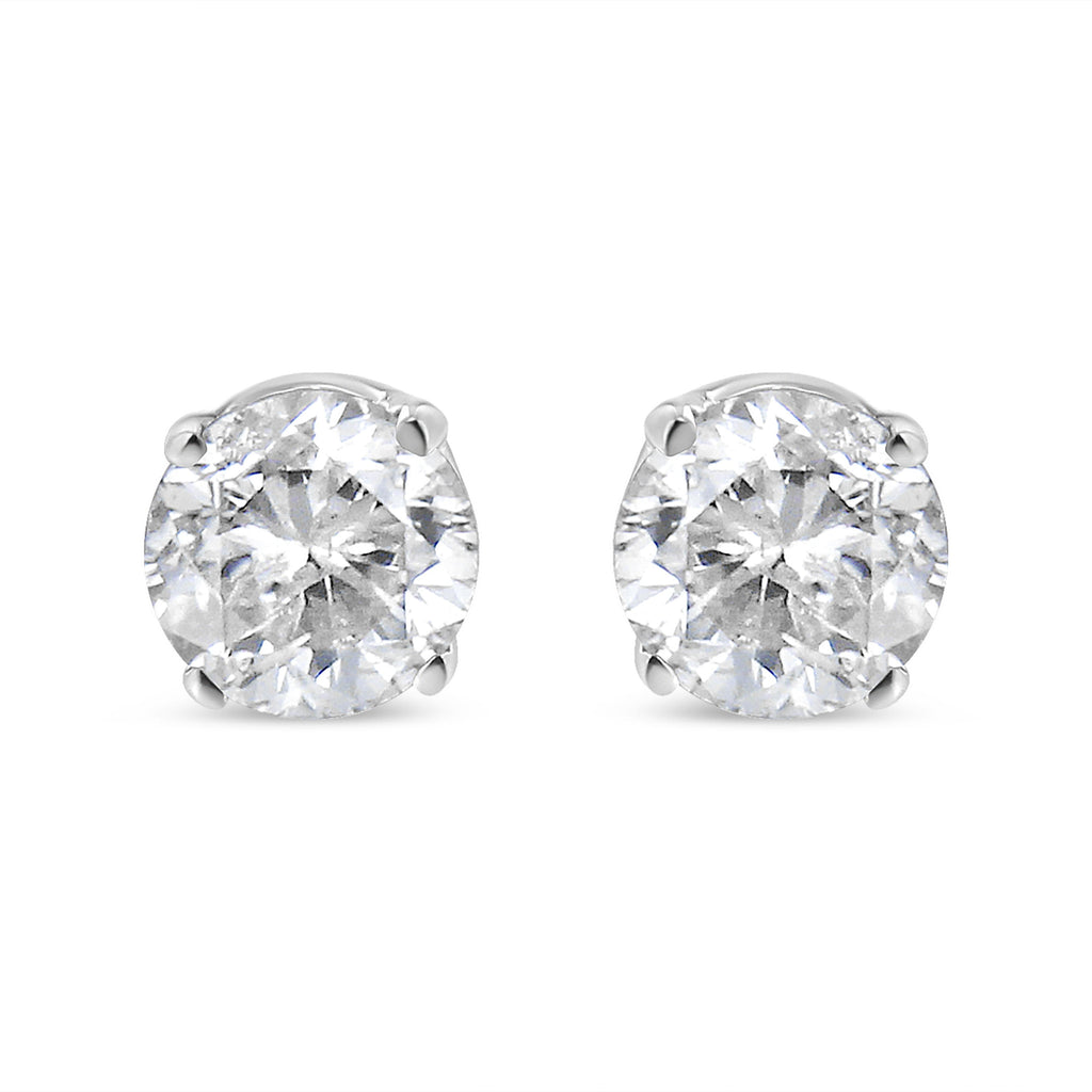 AGS Certified 14K White Gold 1.0 Cttw 4-Prong Set Brilliant Round-Cut Solitaire Diamond Push Back Stud Earrings (G-H Color, SI2-I1 Clarity)