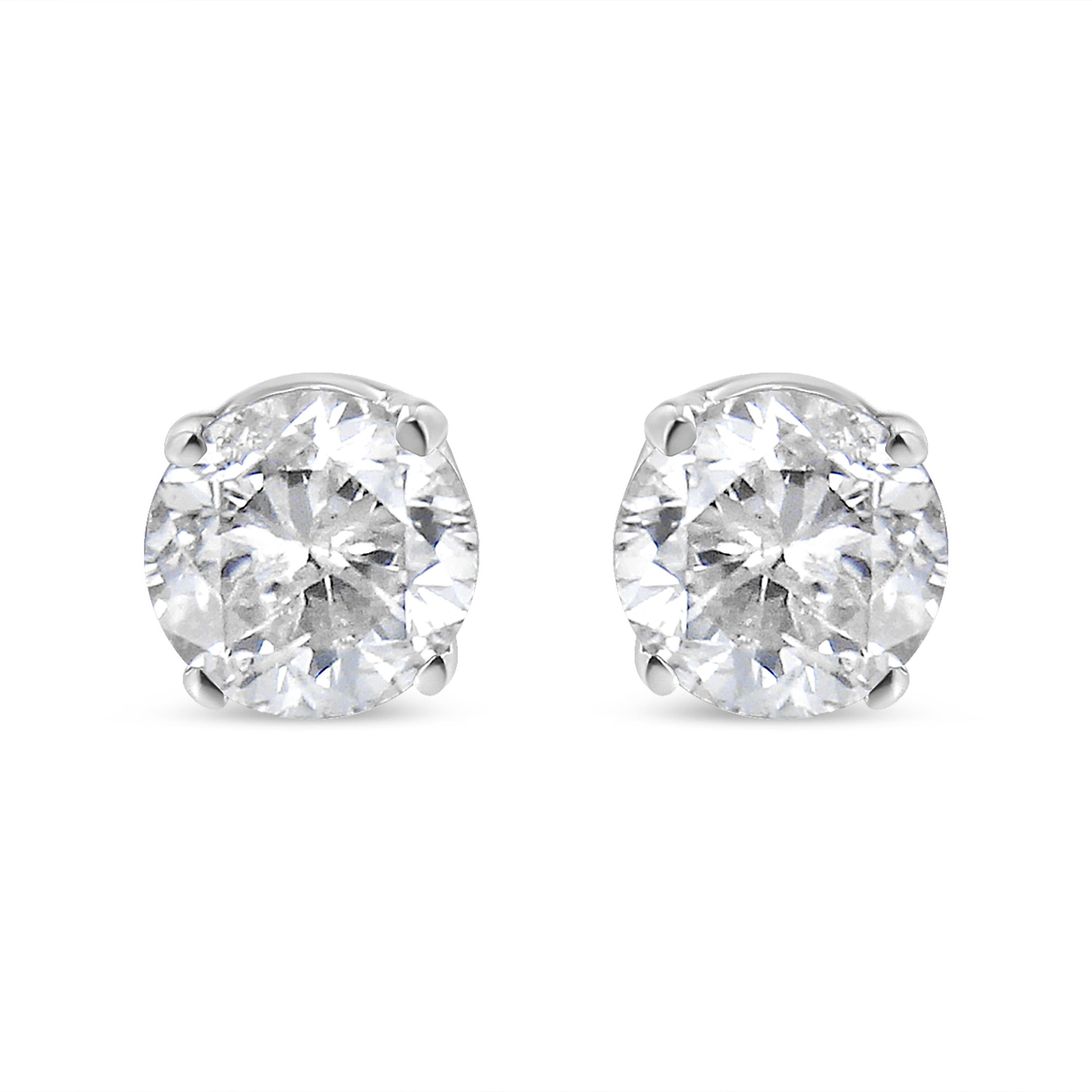 IGI Certified 1.00 Cttw Round Brilliant-Cut Diamond 14K White Gold Classic 4-Prong Solitaire Stud Earrings (H-I Color, I1-I2 Clarity)