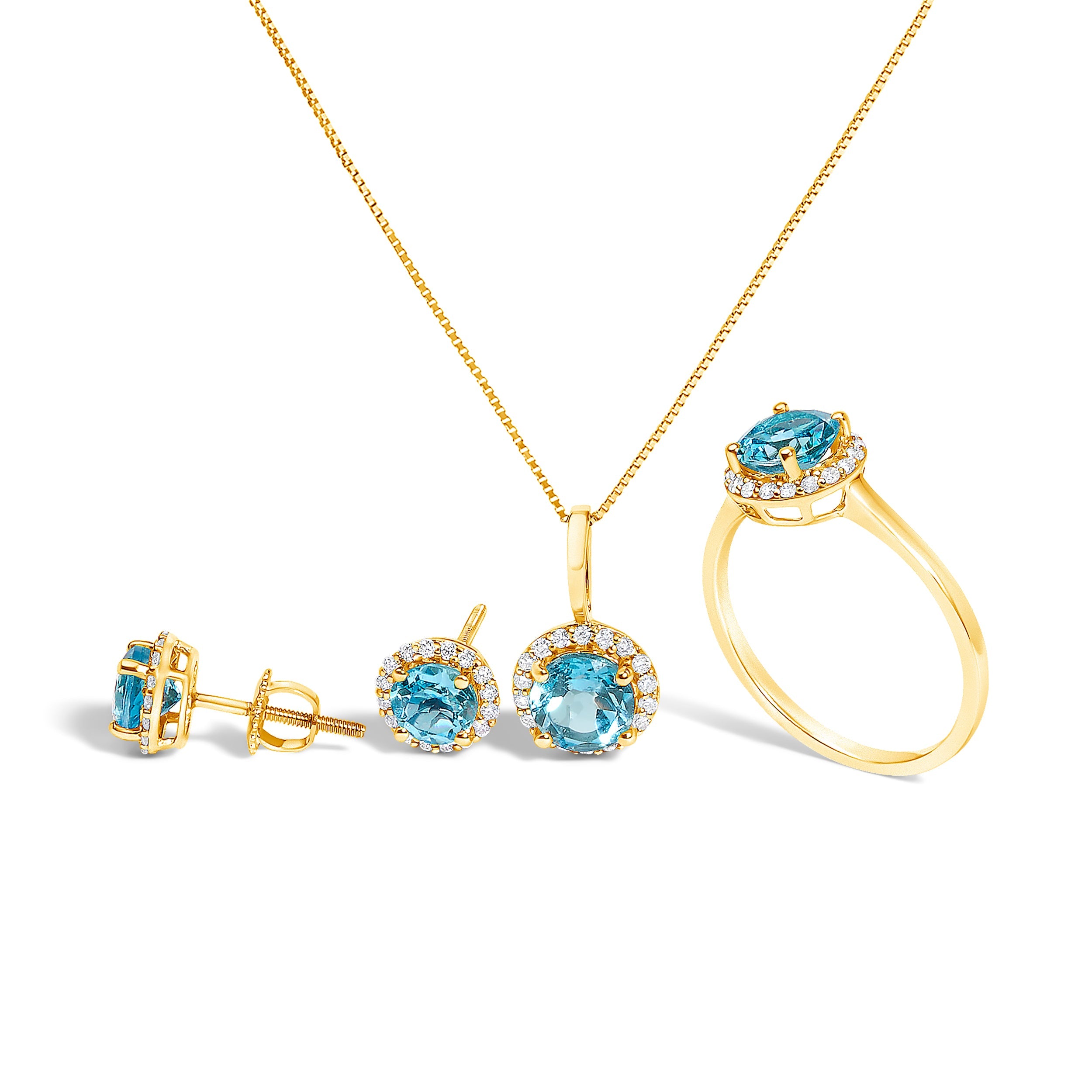 Blue Topaz Halo Pendant – Sterling Silver