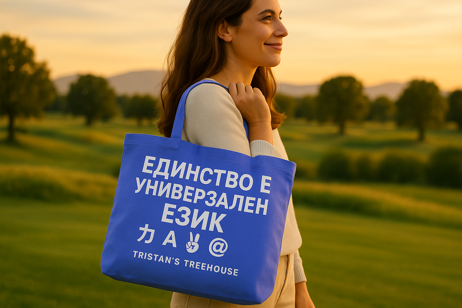 ЕДИНСТВО Е УНИВЕРЗАЛЕН ЕЗИК (Bulgarian Unity) Periwinkle Tote Bag
