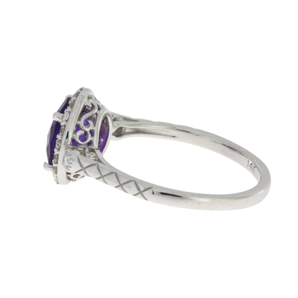 Genuine 2.07ct Amethyst Diamond Ring 14KT White Gold