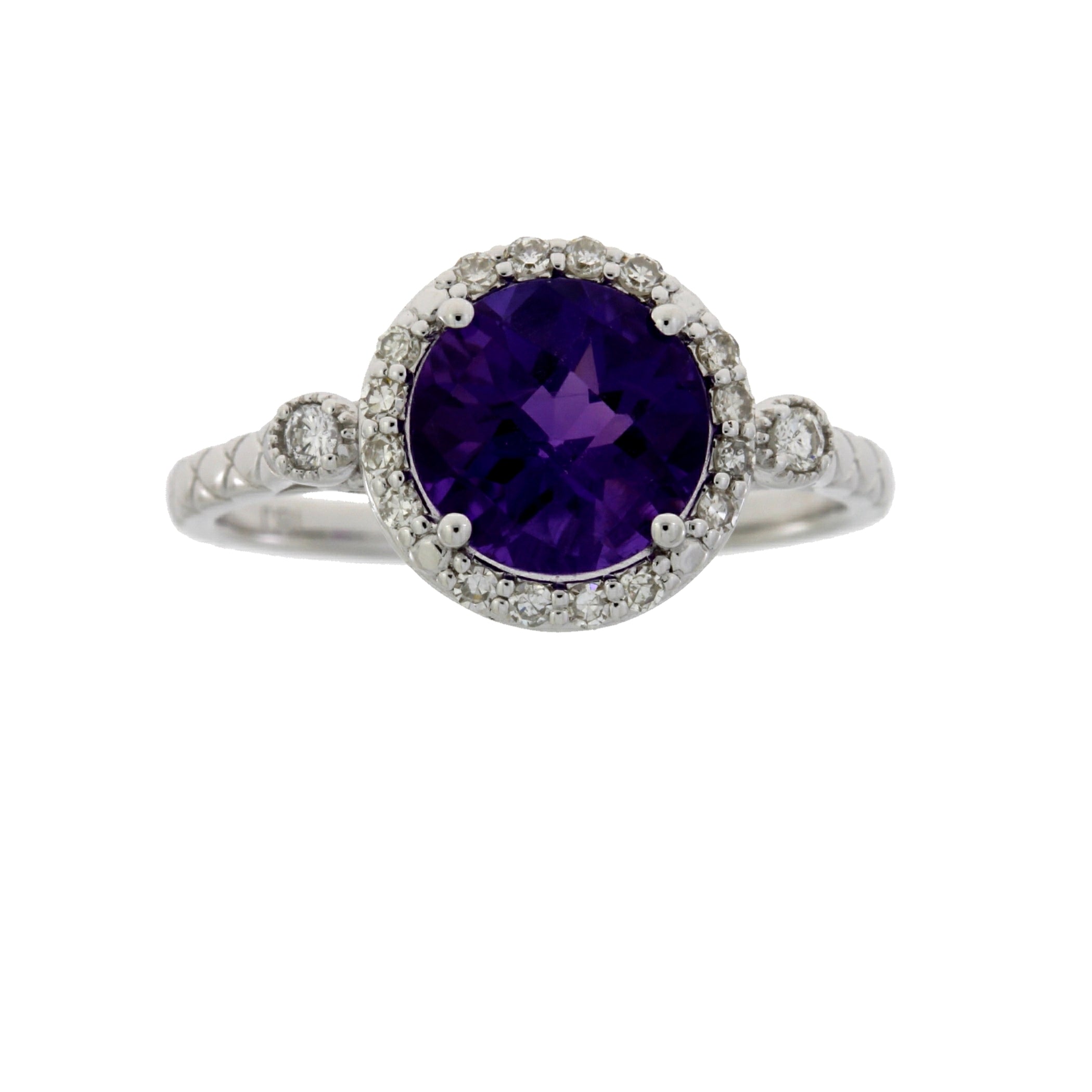 Genuine 2.07ct Amethyst Diamond Ring 14KT White Gold
