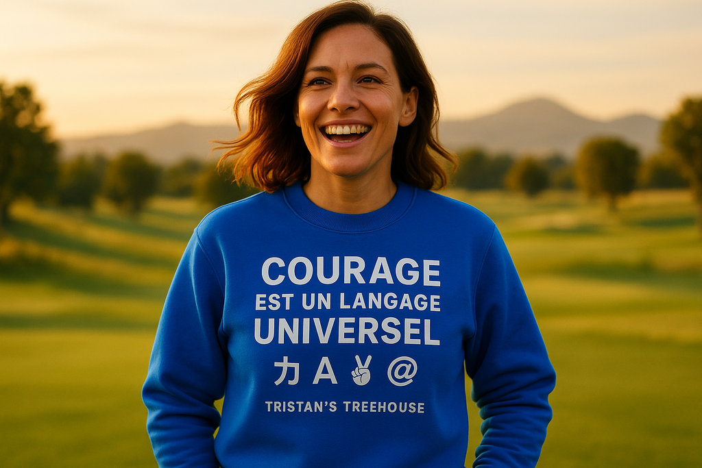 COURAGE EST UN LANGAGE UNIVERSEL (French Courage) Electric Blue Sweatshirt