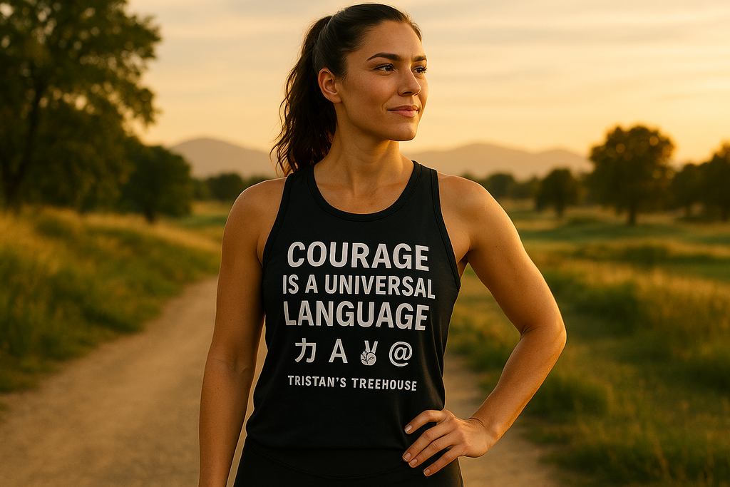 COURAGE IS A UNIVERSAL LANGUAGE (Medium Athletic Font) Tank Top