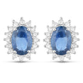 2.22 Carat Genuine Blue Sapphire and White Diamond 14K White Gold Earrings