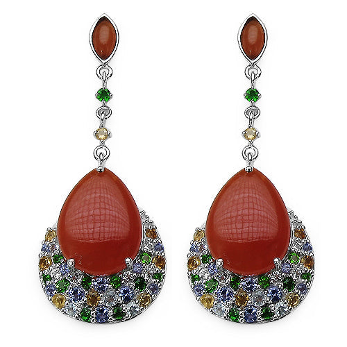 31.07 Carat Genuine Multi Stones .925 Sterling Silver Earrings