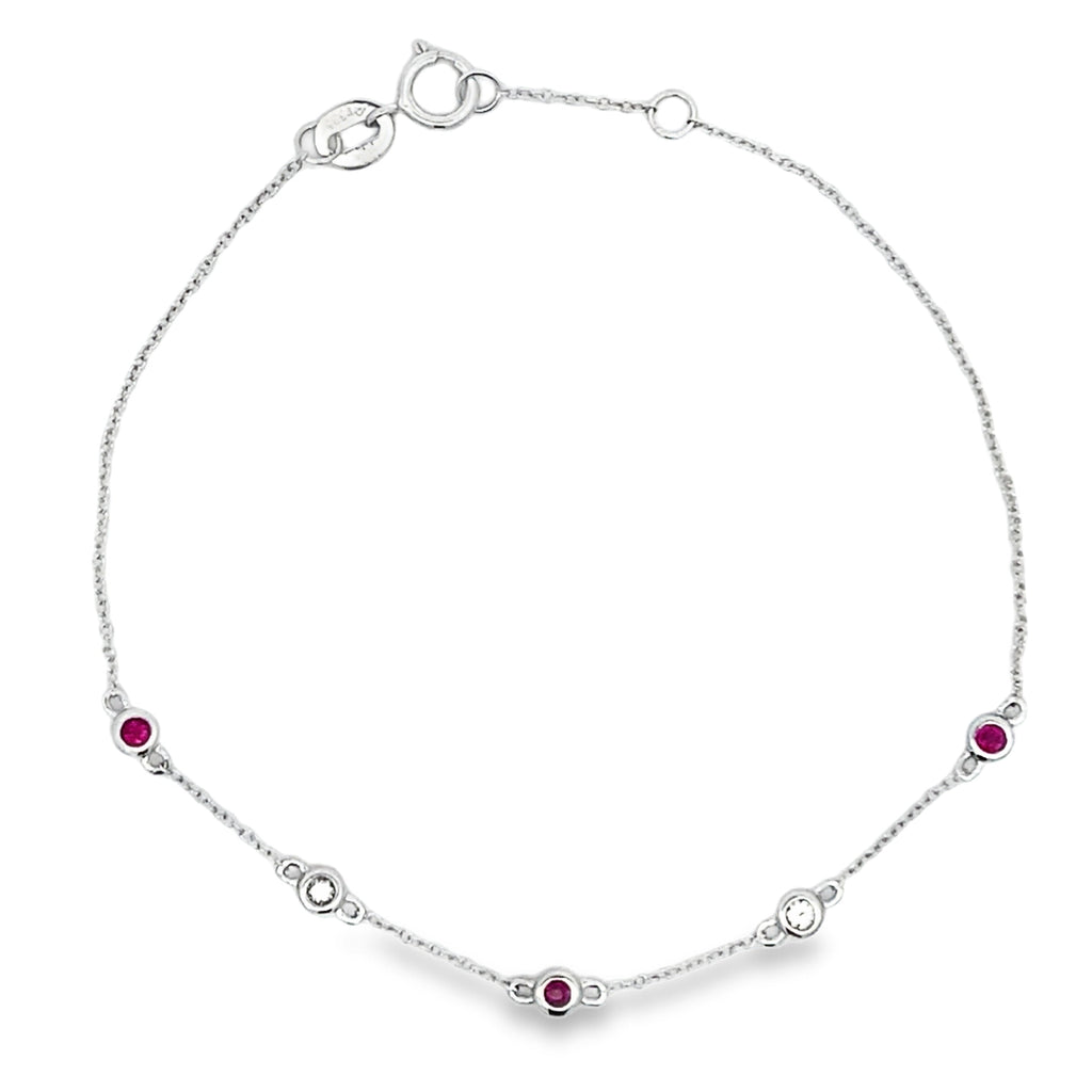 Natural .16ct Ruby Diamond Bracelet 14KT White Gold
