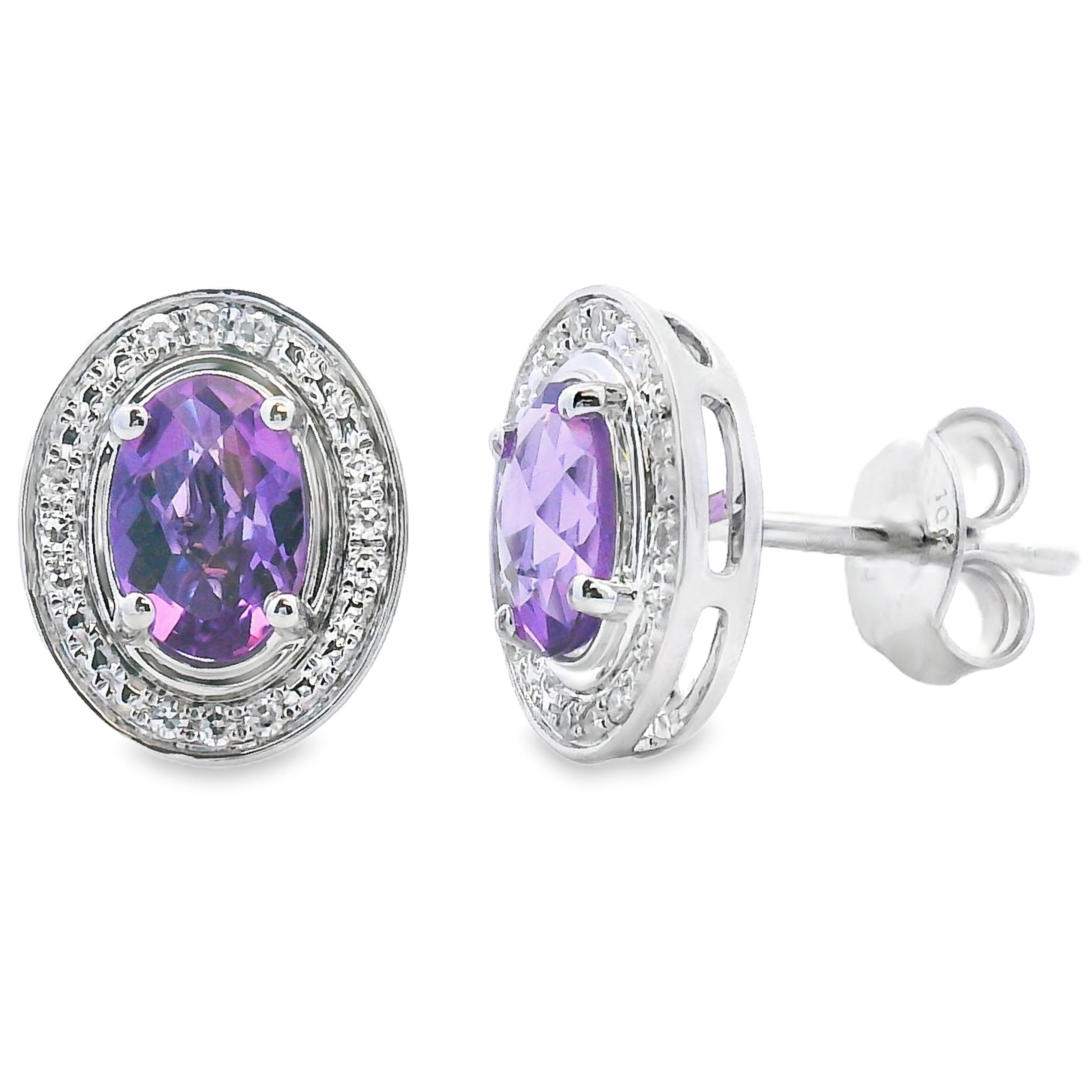 Natural .88ct Amethyst Diamond Earrings 10KT White Gold