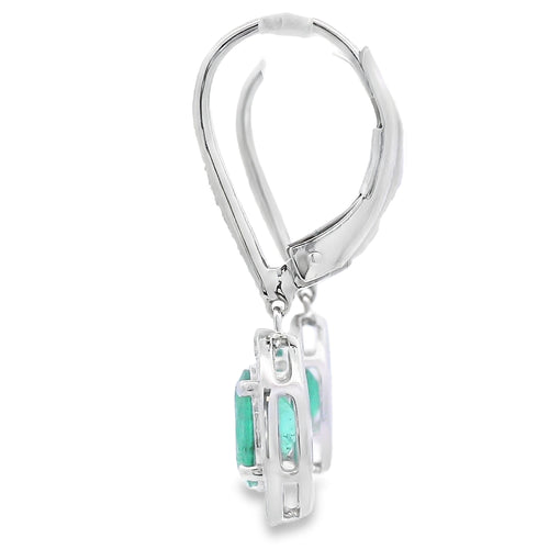 .90ct Emerald Diamond Dangle Earrings 10KT White Gold