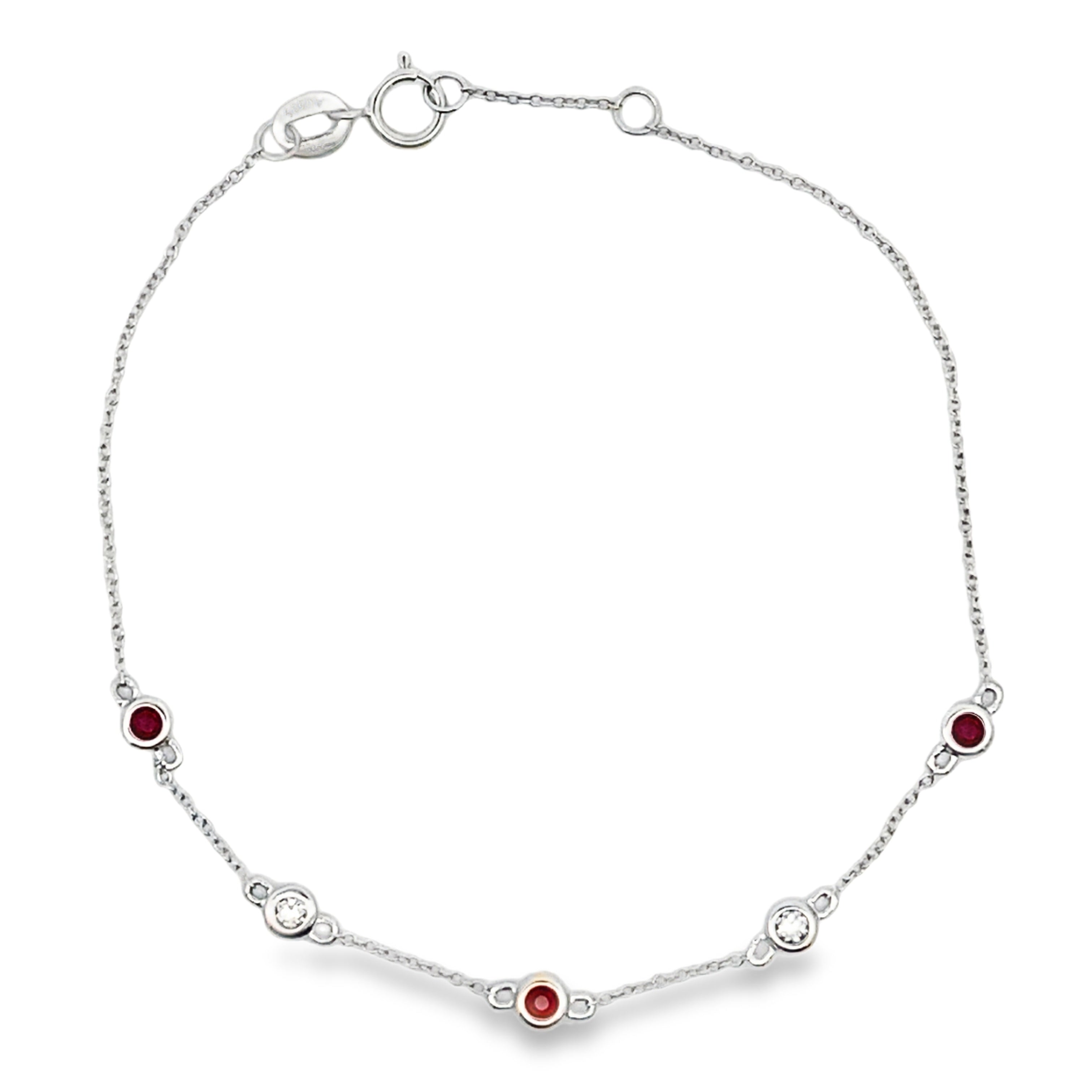 Natural .25ct Ruby Diamond Bracelet 14KT White Gold