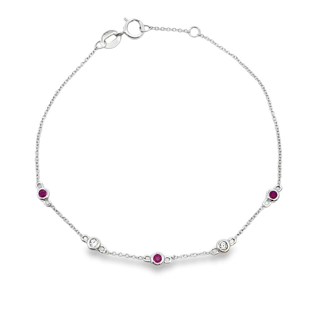 Natural .17ct Ruby Diamond Bracelet 14KT White Gold