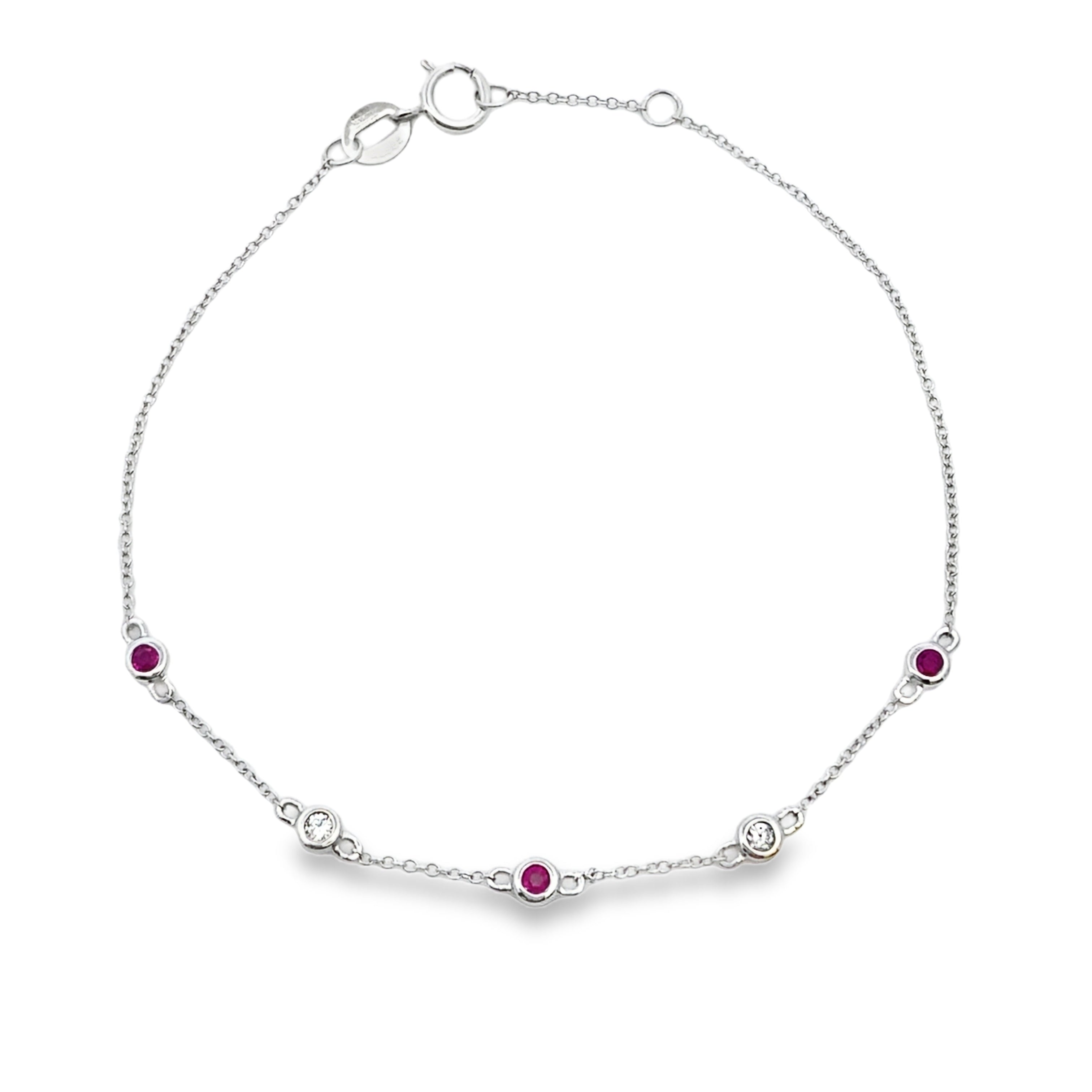 Natural .17ct Ruby Diamond Bracelet 14KT White Gold