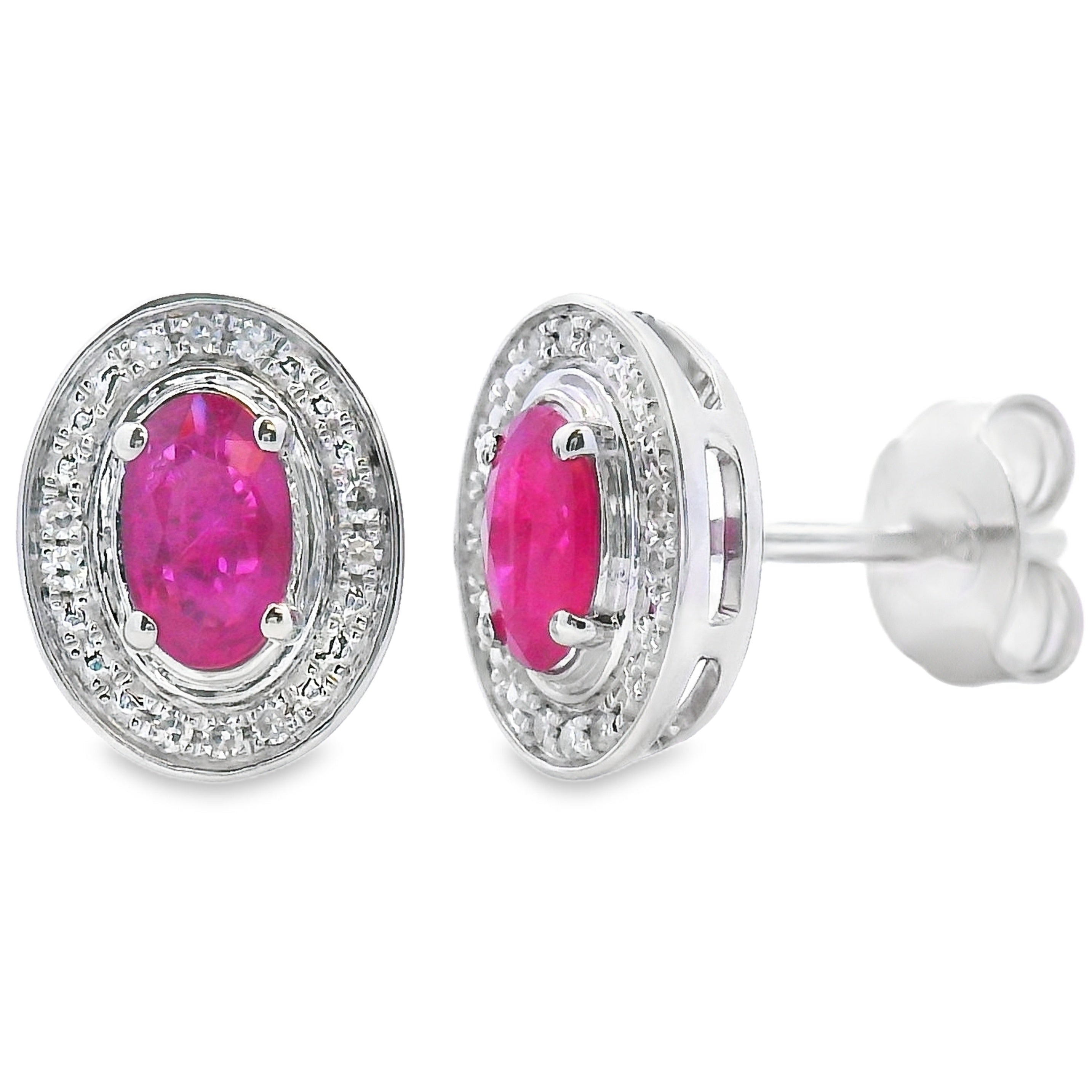 Natural .73ct Ruby Diamond Earrings 10KT White Gold