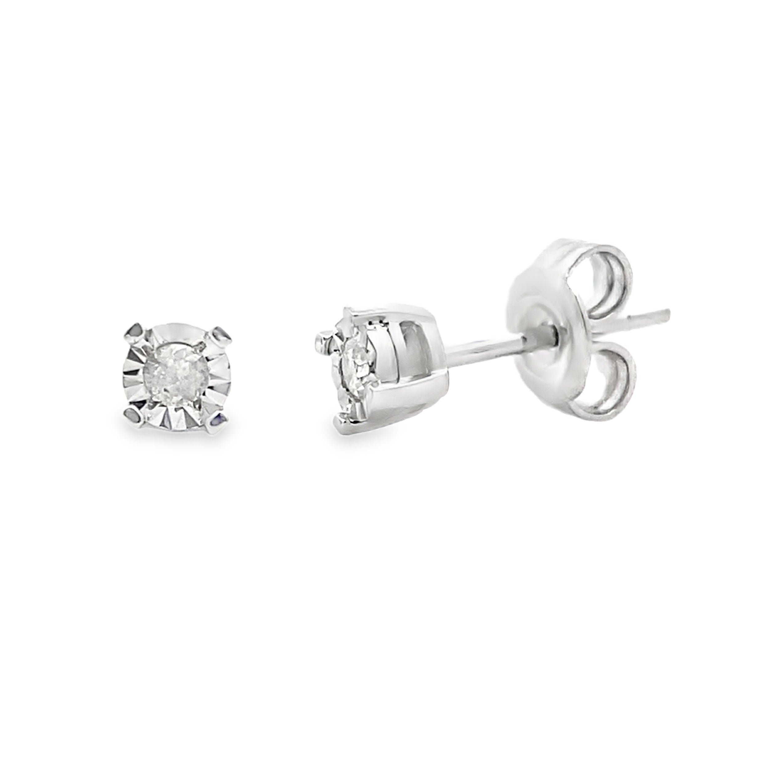 Natural .10ct Diamond Stud Earrings Sterling Silver