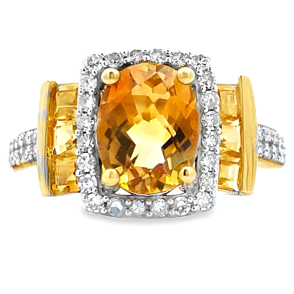 Genuine 2.47ct Citrine Diamond Ring 10KT Yellow Gold
