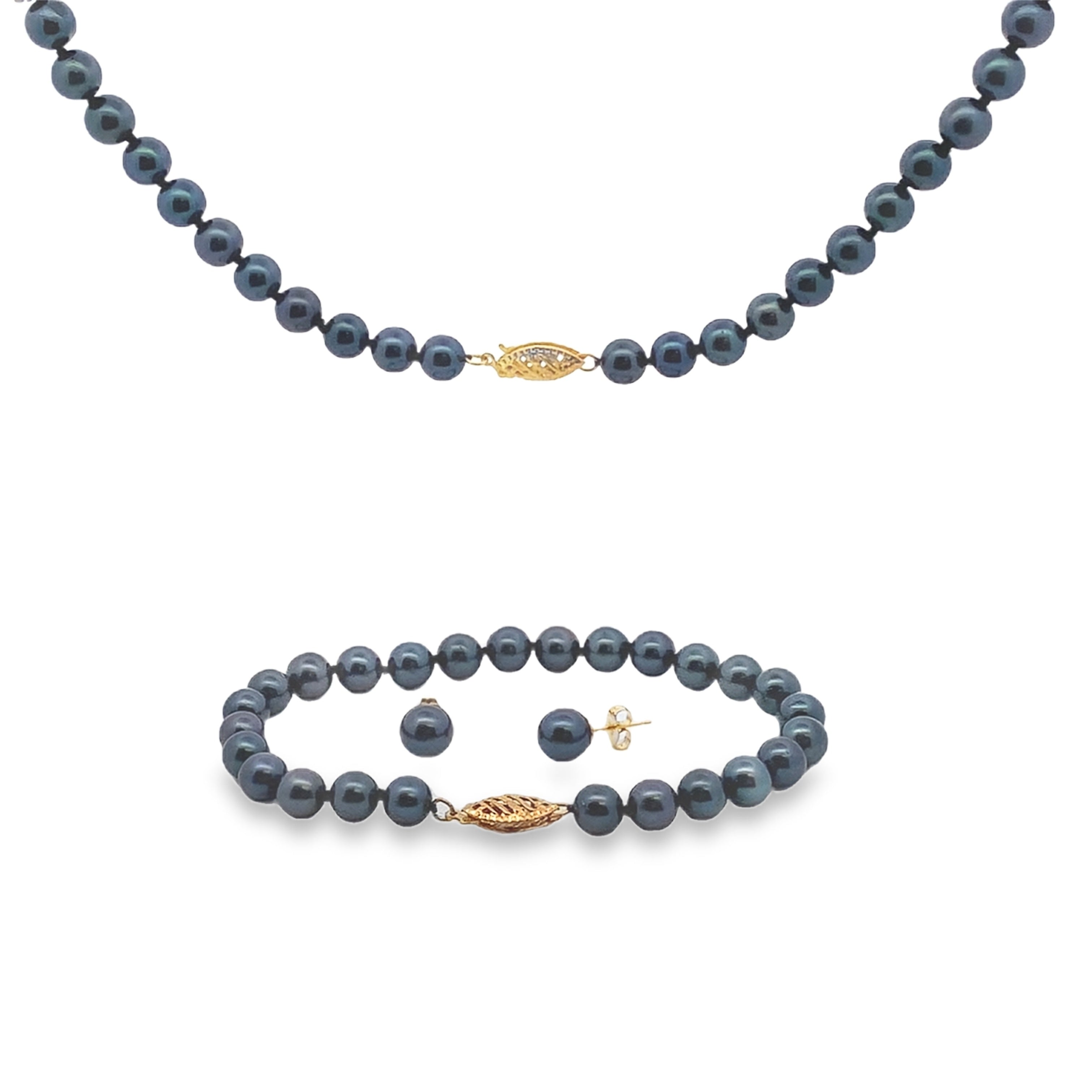 Genuine Akoya Pearl Jewelry sets 14KT Yellow Gold