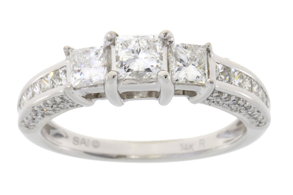 Genuine 1.50ct Diamond 3 Stone Ring 14KT White Gold