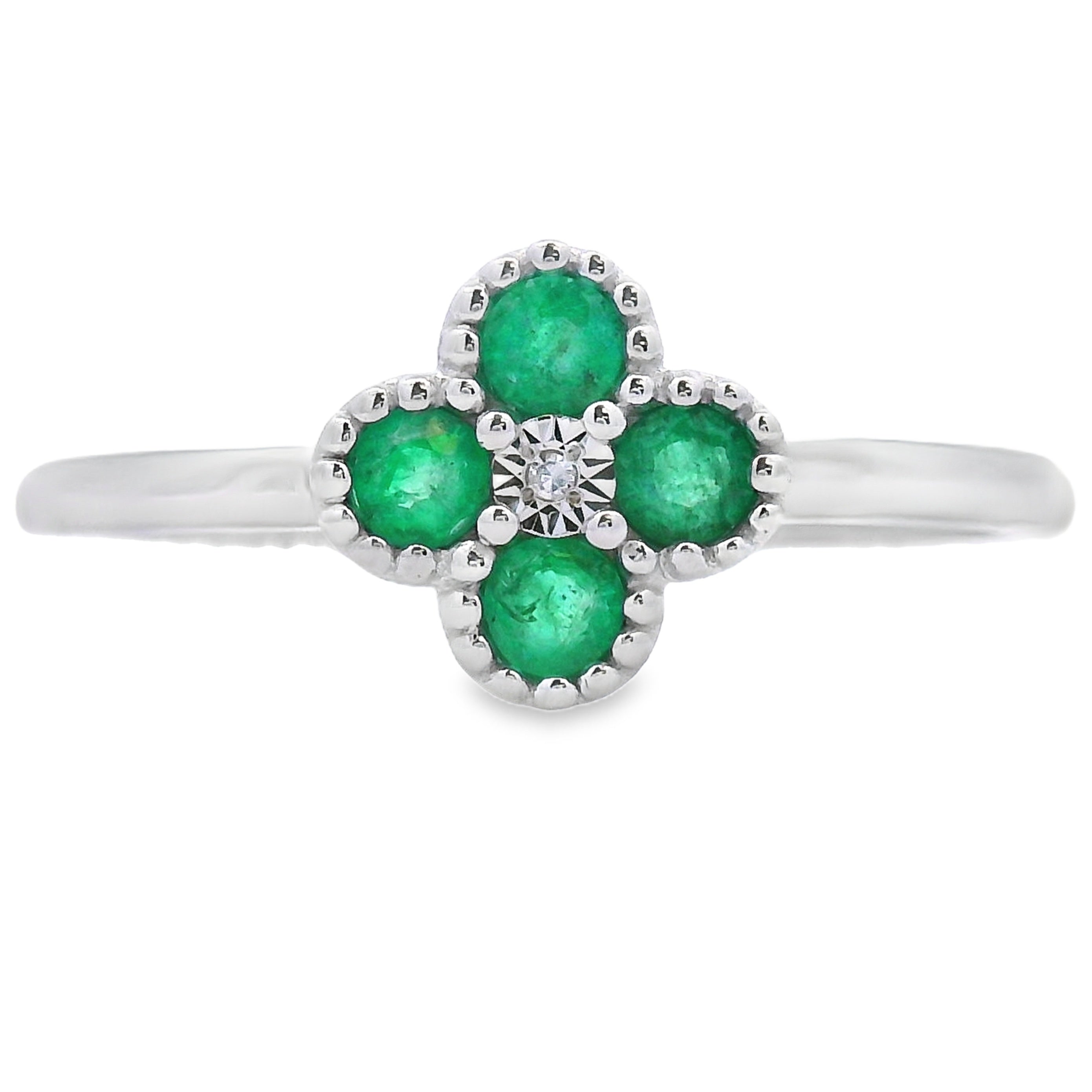 Genuine .15ct Emerald Diamond Ring 10KT White Gold