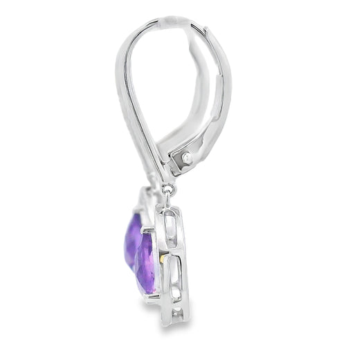 .88ct Amethyst Diamond Dangle Earrings 10KT White Gold