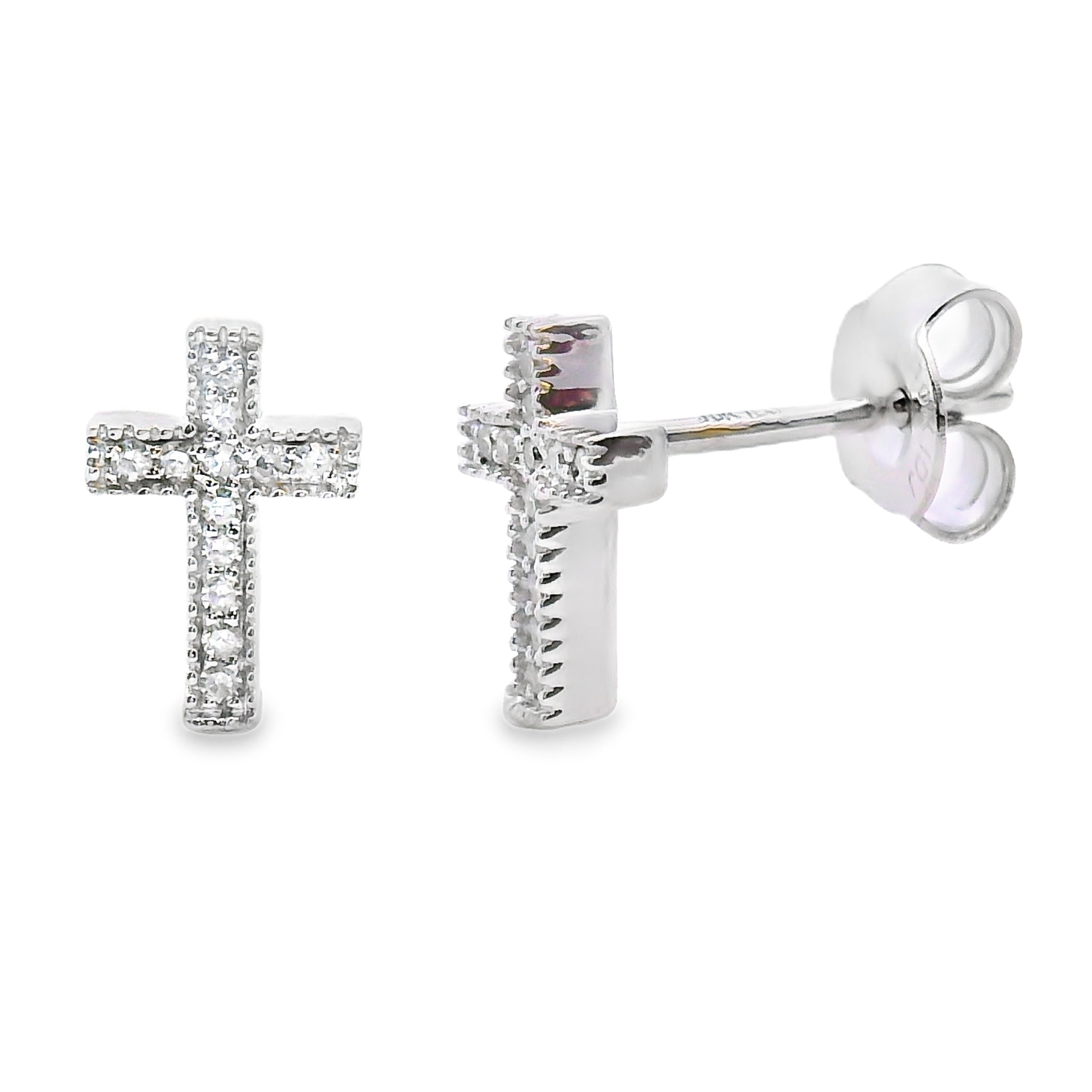 Genuine .09ct Diamond Cross Earrings 10KT White Gold