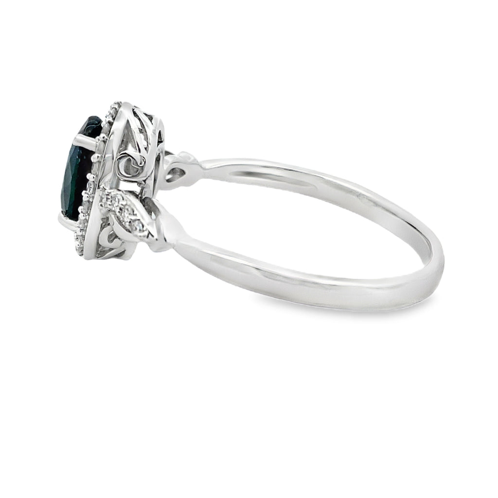 Natural 1.07ct Sapphire Diamond Ring 10KT White Gold