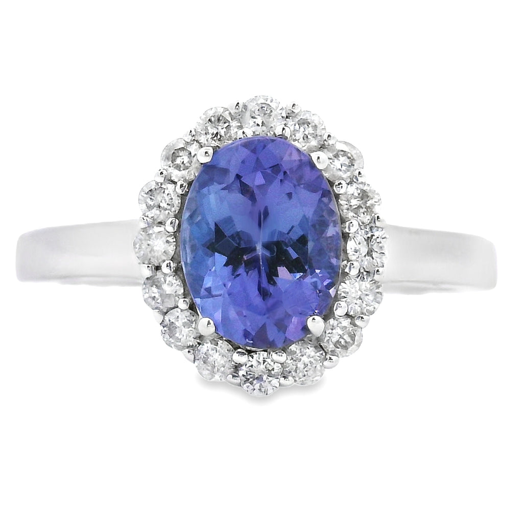 Genuine 1.55ct Tanzanite Diamond Ring 14KT White Gold