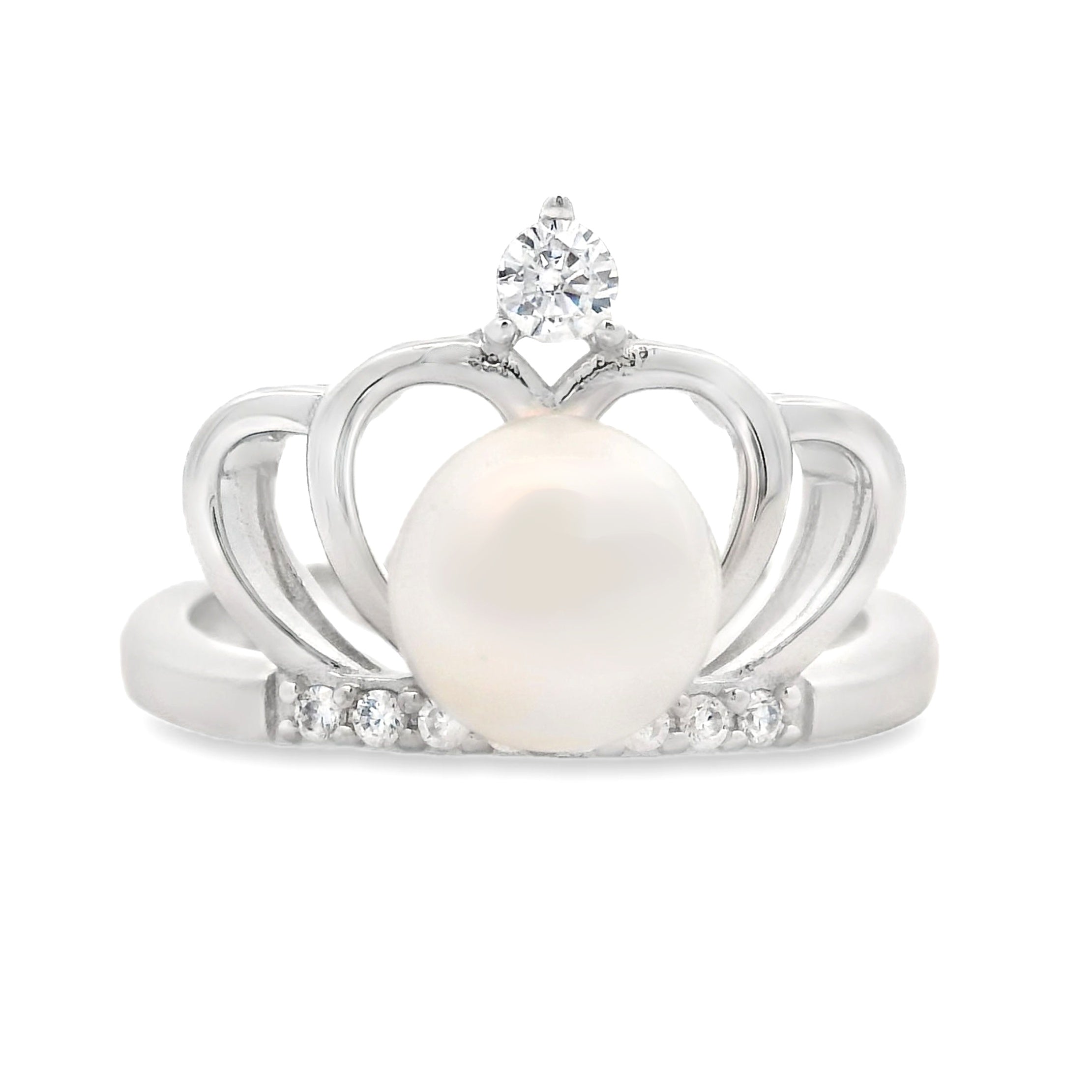Natural FW Pearl Cubic Zirconium Ring Sterling Silver