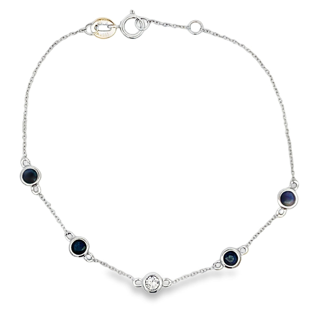 Natural .67ct Sapphire Diamond Bracelet 14KT White Gold