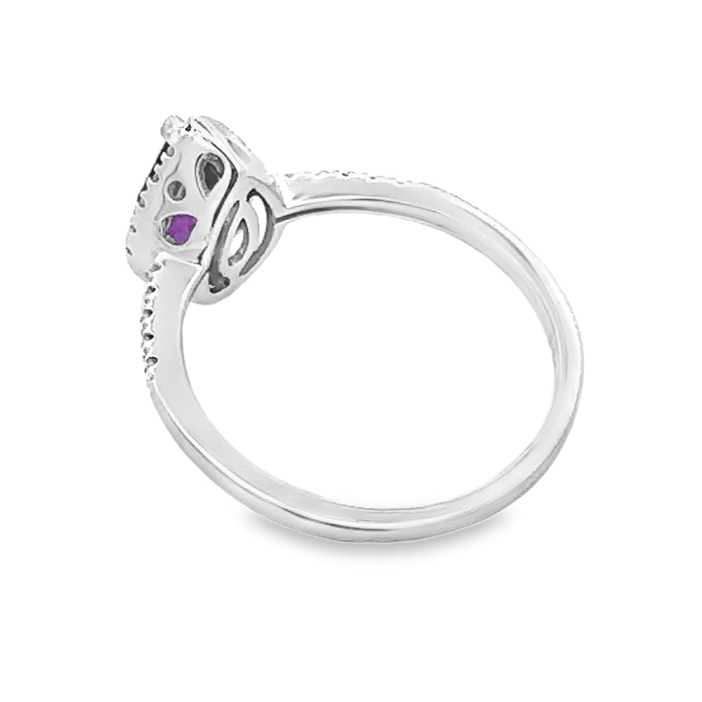 Genuine .98ct Amethyst Diamond Ring 14KT White Gold