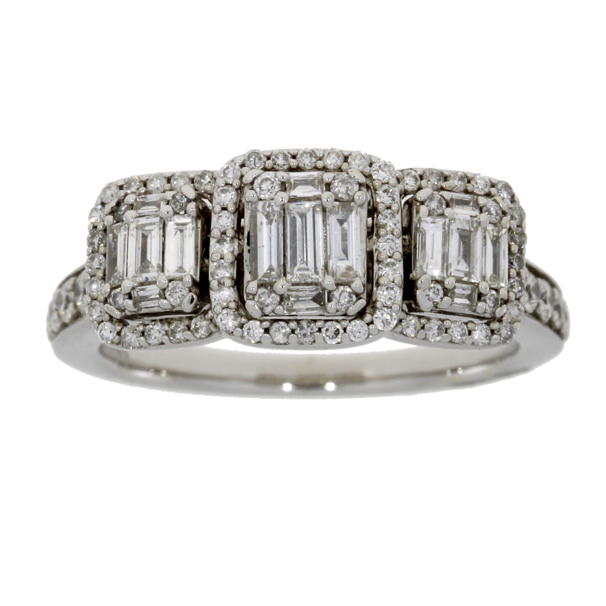 Natural 1.00ct Diamond 3 Stone Ring 14KT White Gold