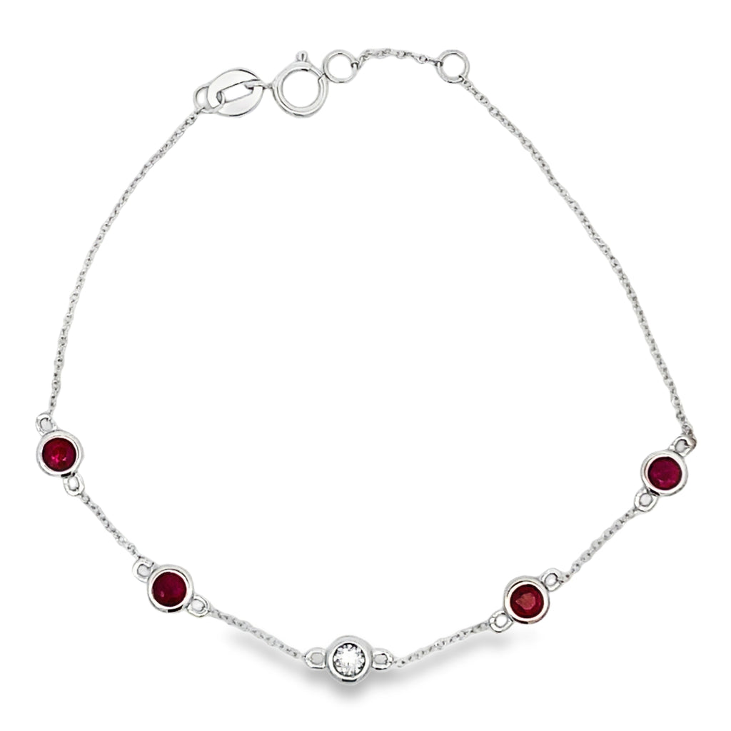 Genuine .66ct Ruby Diamond Bracelet 14KT White Gold