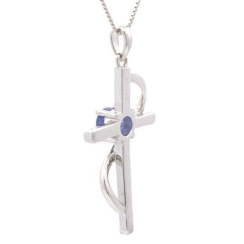 .50ct Tanzanite Cross Religious Pendant Sterling Silver
