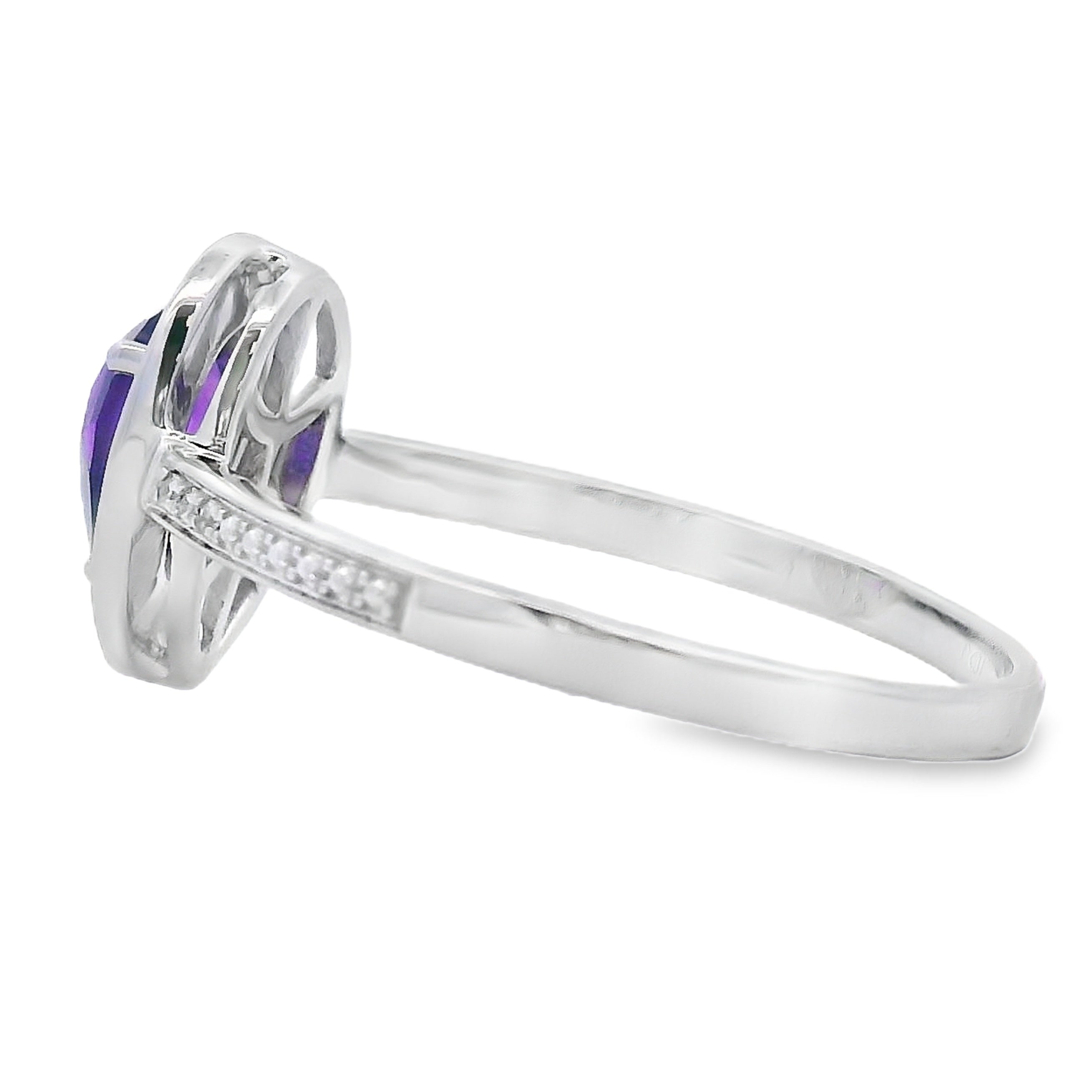 Natural .42ct Amethyst Diamond Ring 10KT White Gold