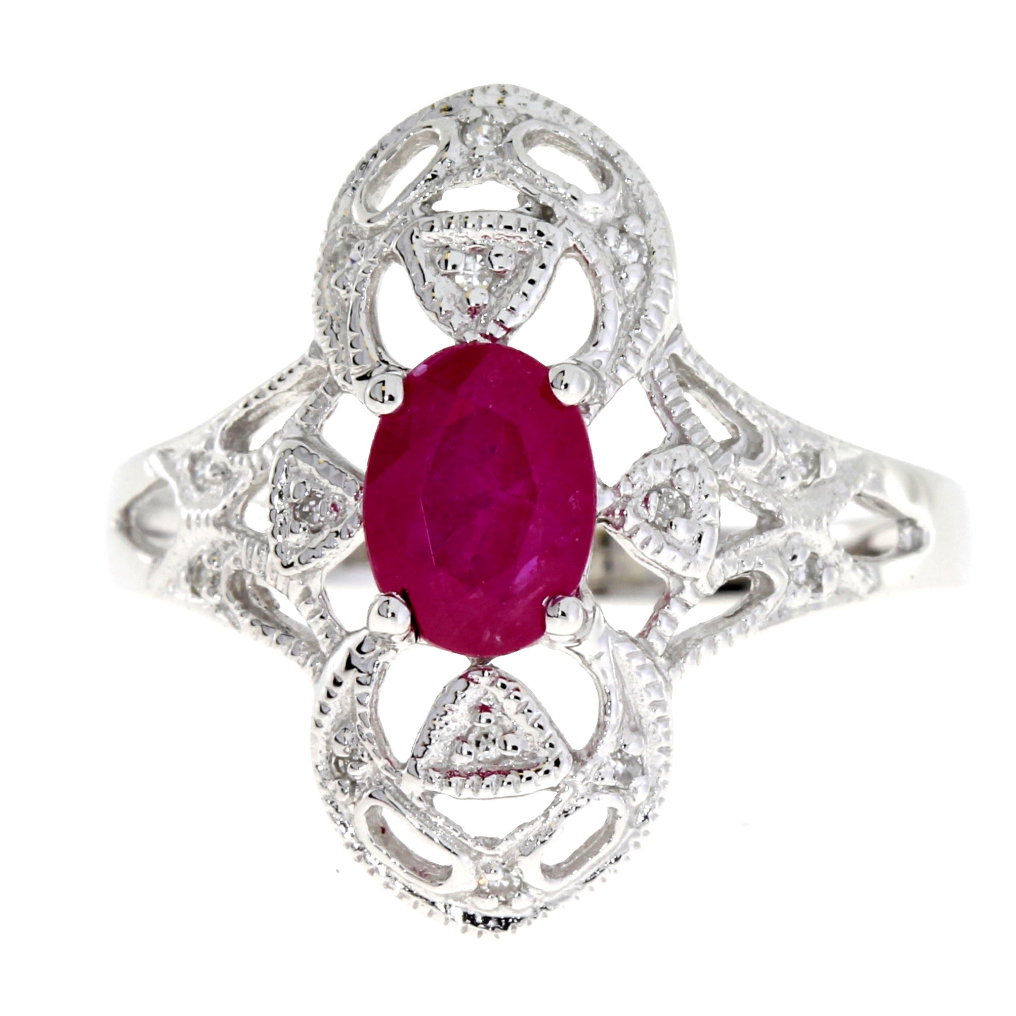 Natural 1.05ct Ruby Diamond Ring 10KT White Gold