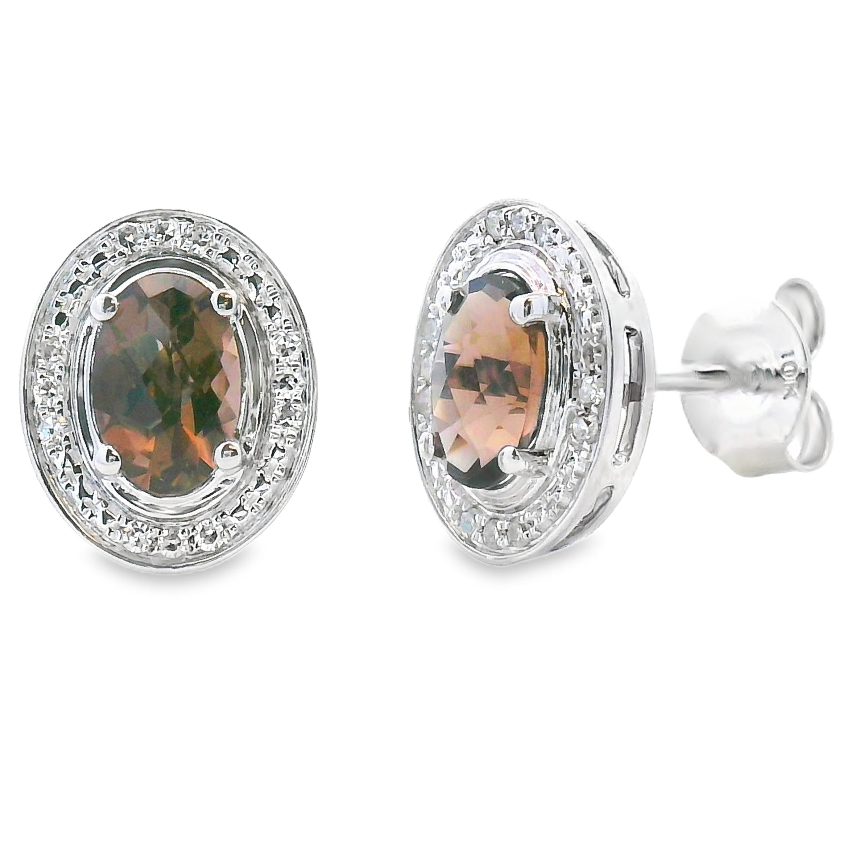 Genuine .85ct Quartz Diamond Earrings 10KT White Gold