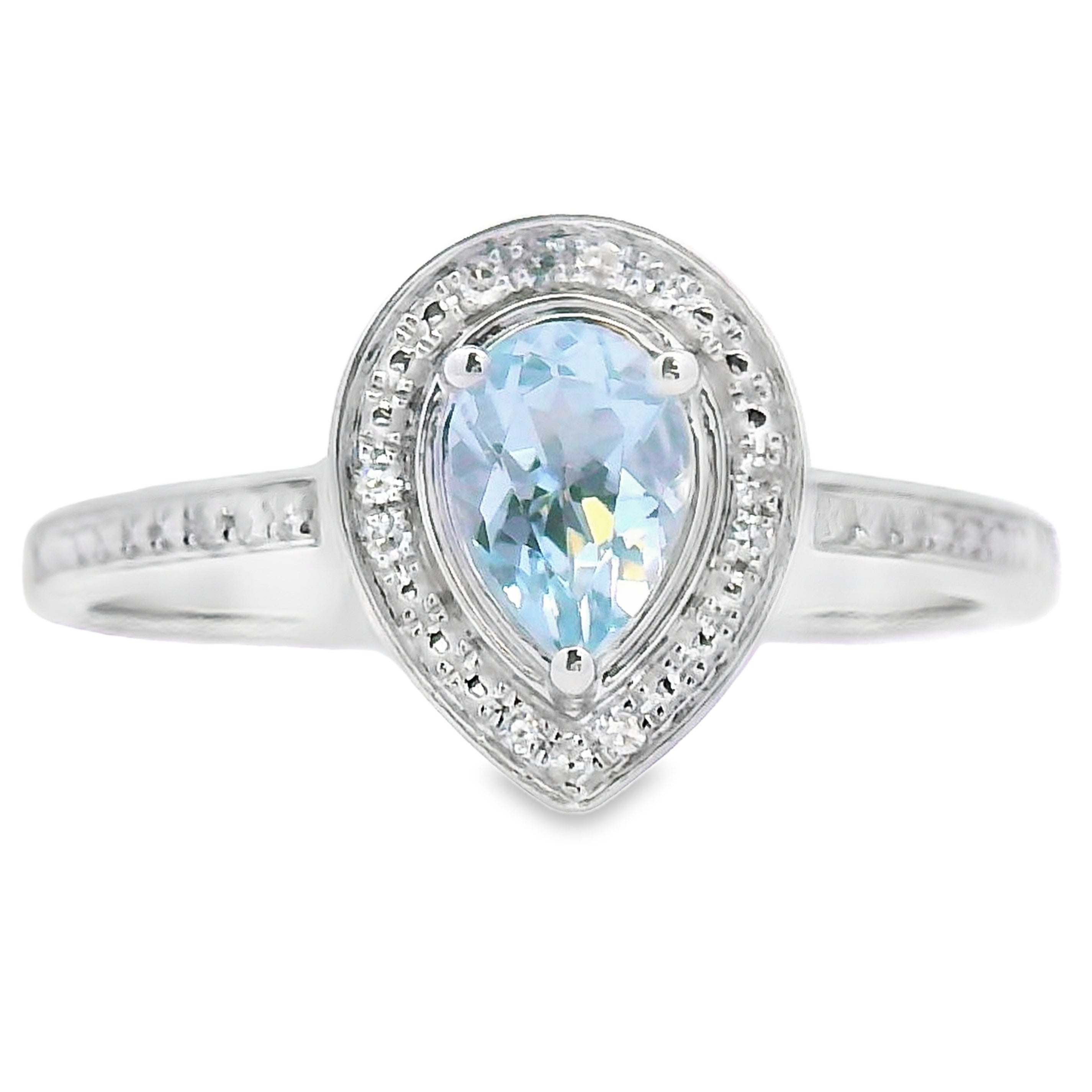 Natural .39ct Aquamarine Diamond Ring 10KT White Gold