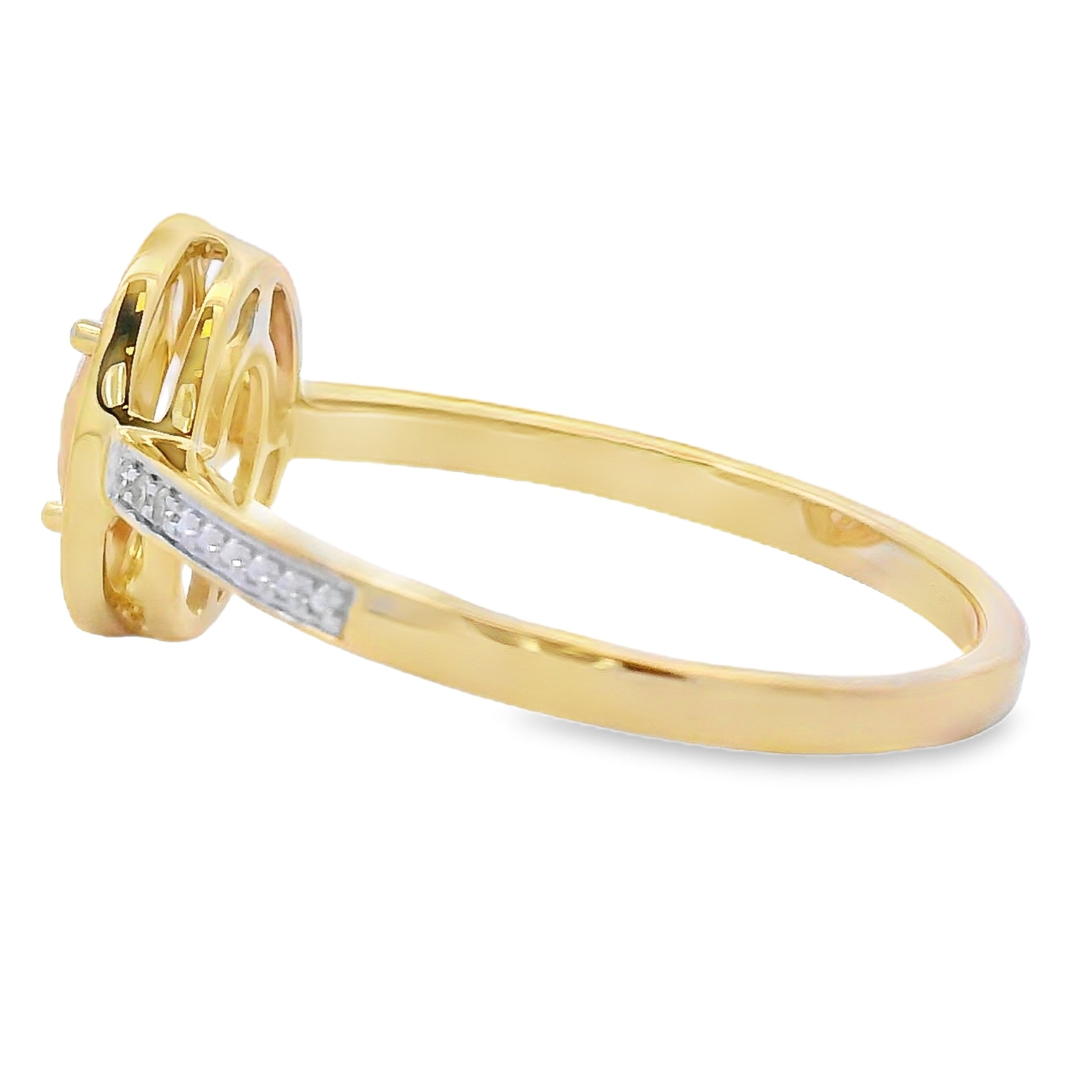 Genuine .53ct Rose Quartz Diamond Ring 10KT Yellow Gold