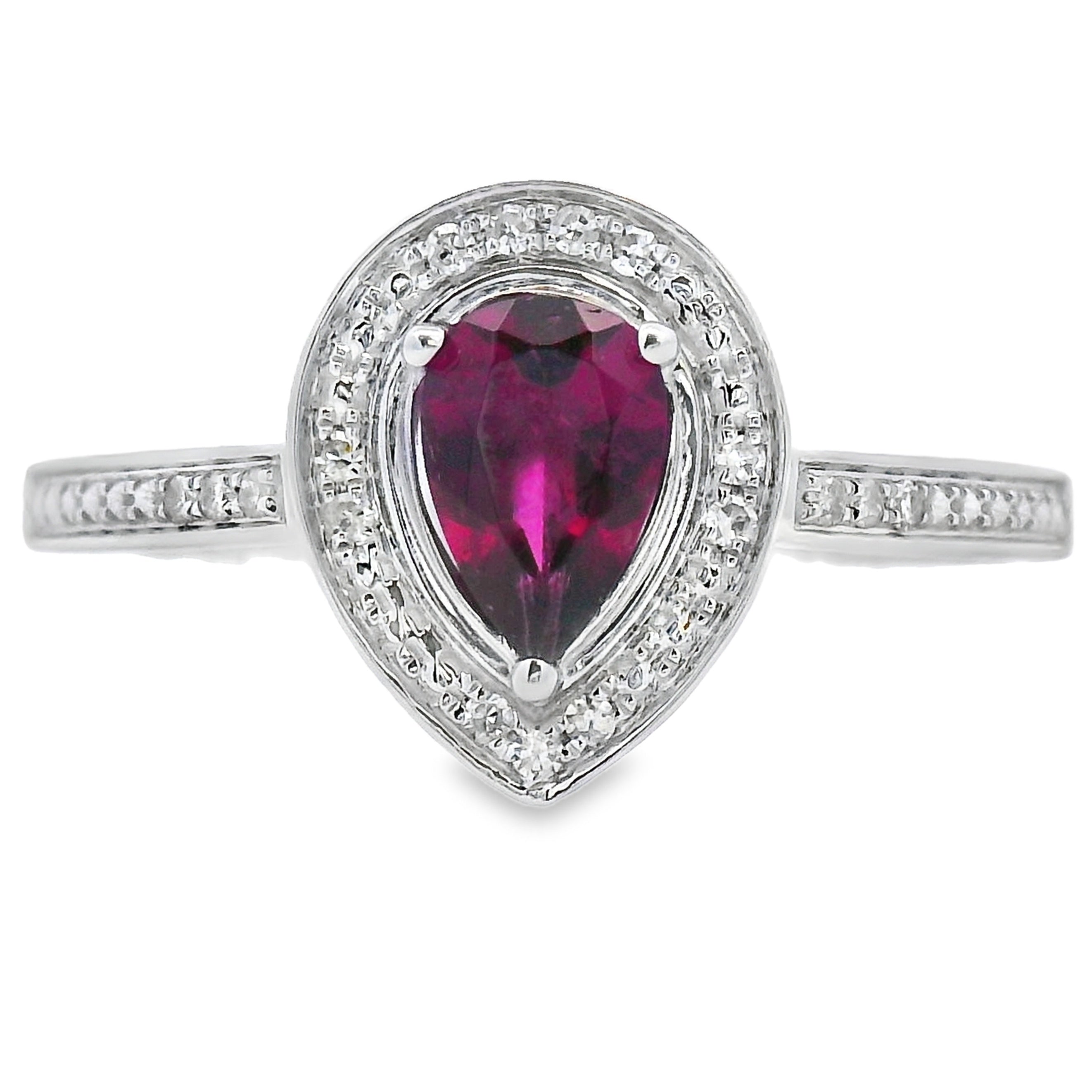 Natural .56ct Garnet Diamond Ring 10KT White Gold