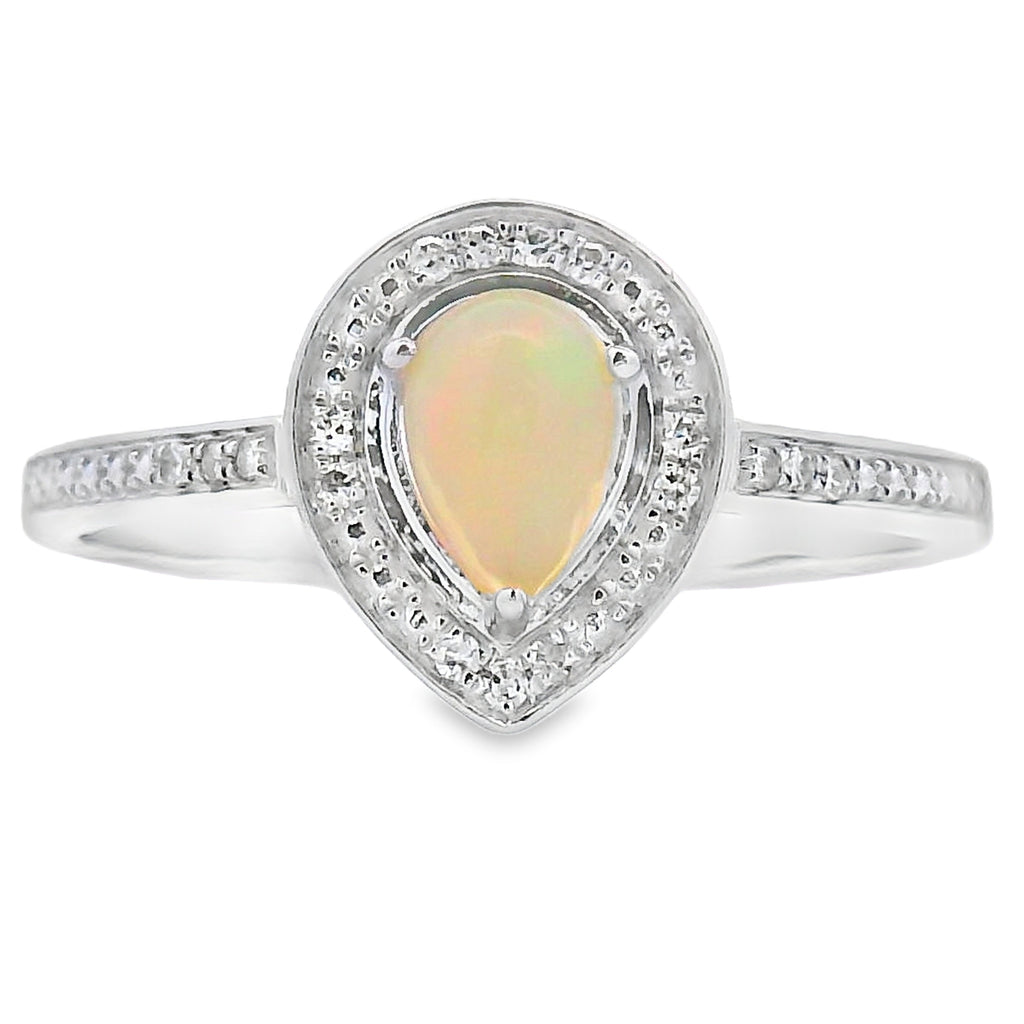 Genuine .30ct Opal Diamond Ring 10KT White Gold