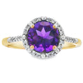 Genuine 1.35ct Amethyst Diamond Ring 10KT Yellow Gold